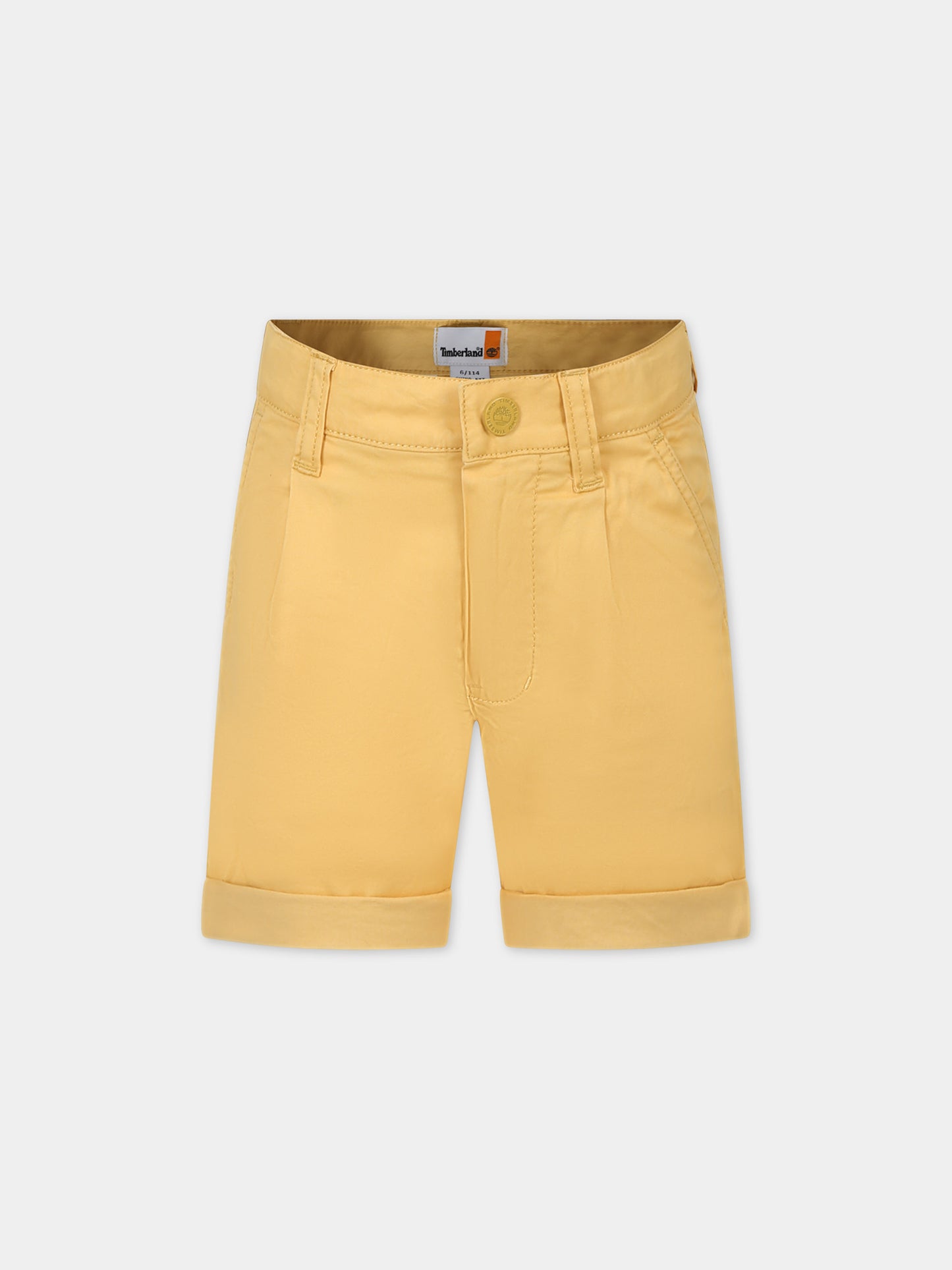 Shorts gialli per bambino con logo,Timberland,T60071 58C