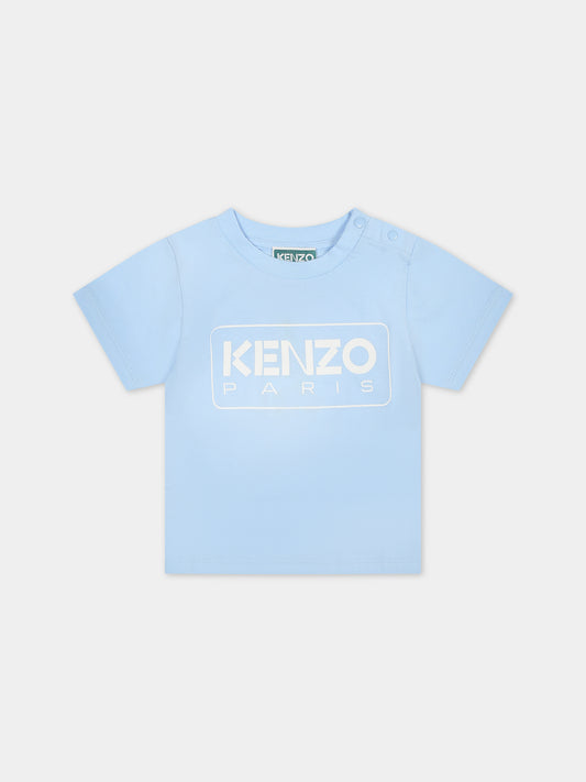 T-shirt celeste per neonato con logo,Kenzo Kids,K60161 79H