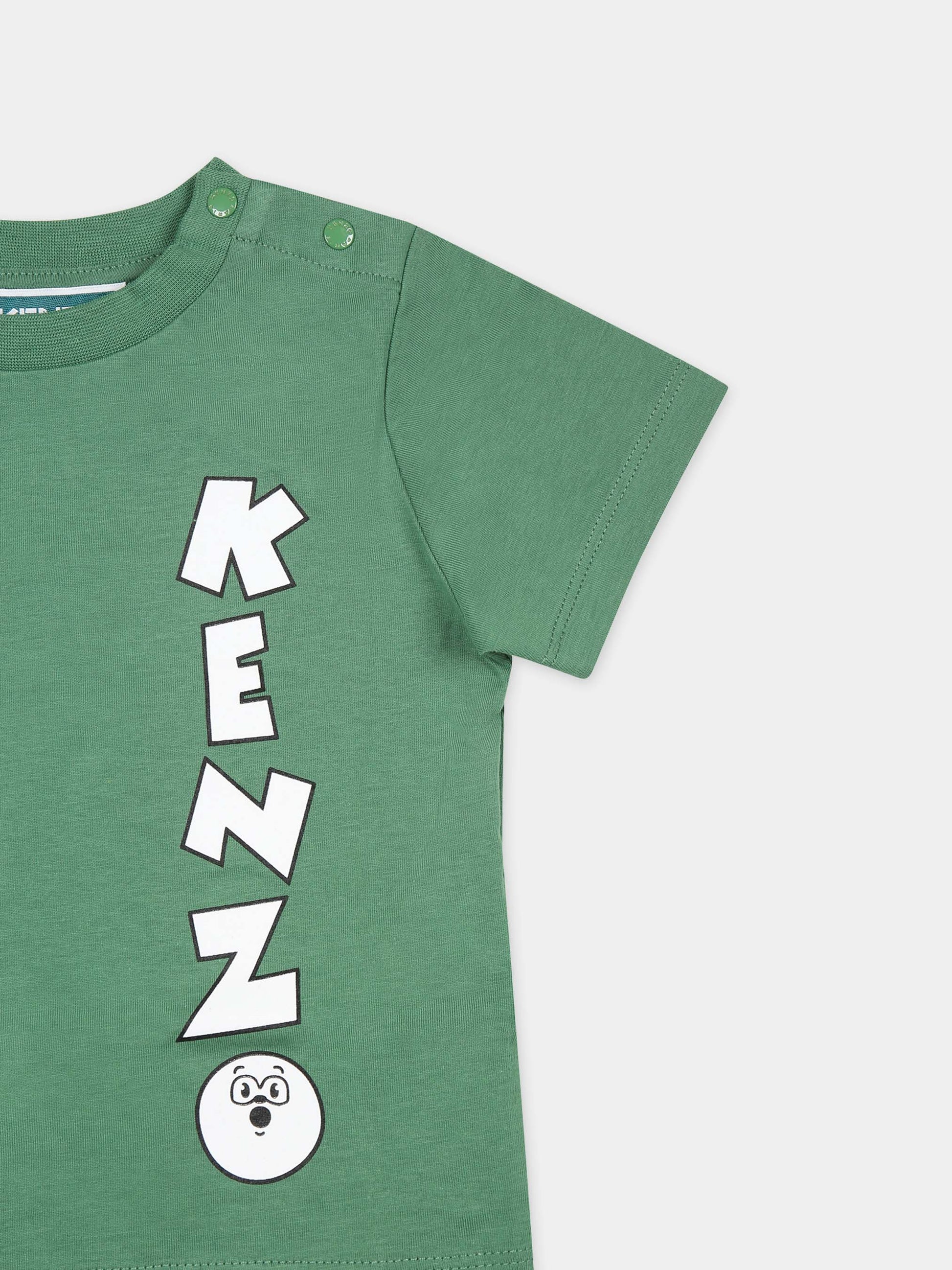 T-shirt verde per neonato con logo,Kenzo Kids,K60166 66F