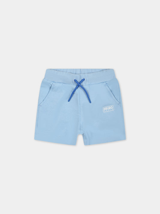 Shorts celeste per neonato con logo,Kenzo Kids,K60152 79H