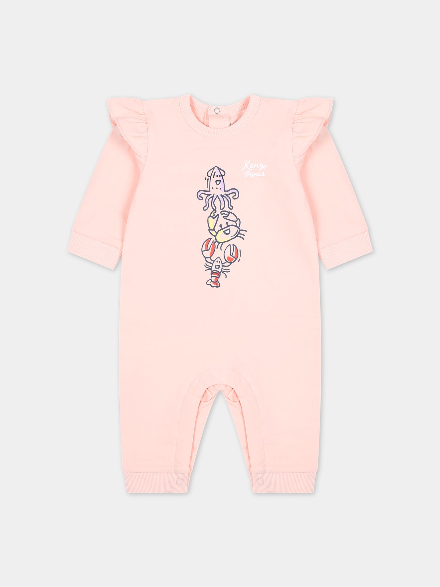 Tutina rosa per neonata con stampa e logo,Kenzo Kids,K60053 46T