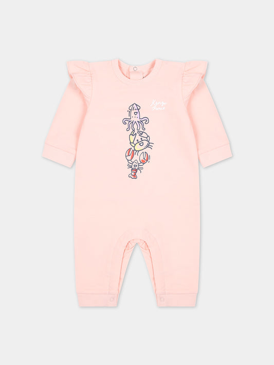 Tutina rosa per neonata con stampa e logo,Kenzo Kids,K60053 46T