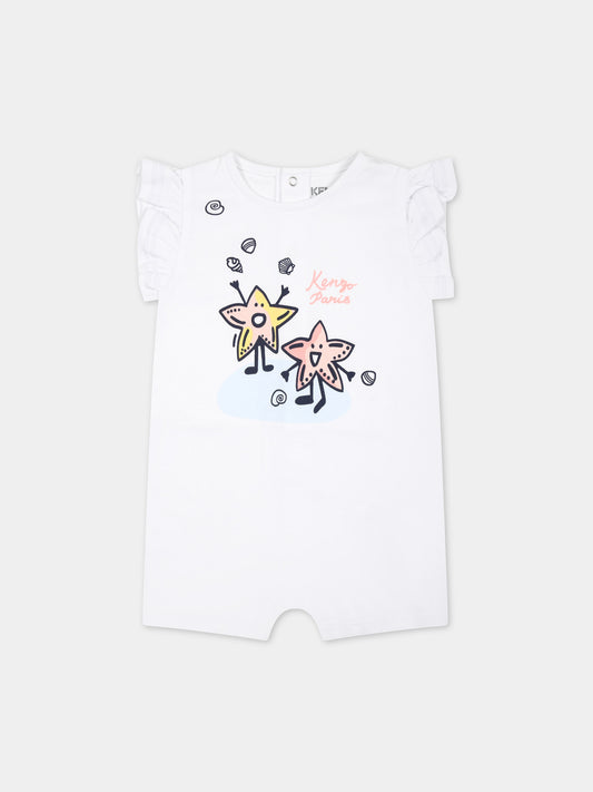 Pagliaccetto bianco per neonata con stelle marine e logo,Kenzo Kids,K60041 10P