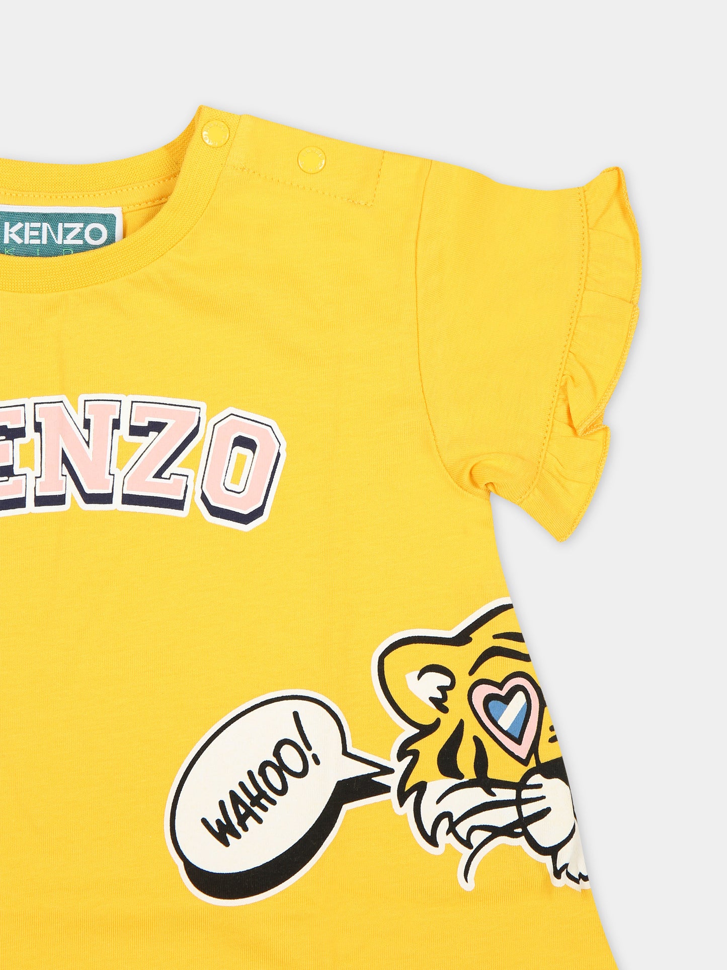 Vestito giallo per neonata con stampa e logo,Kenzo Kids,K60116 536