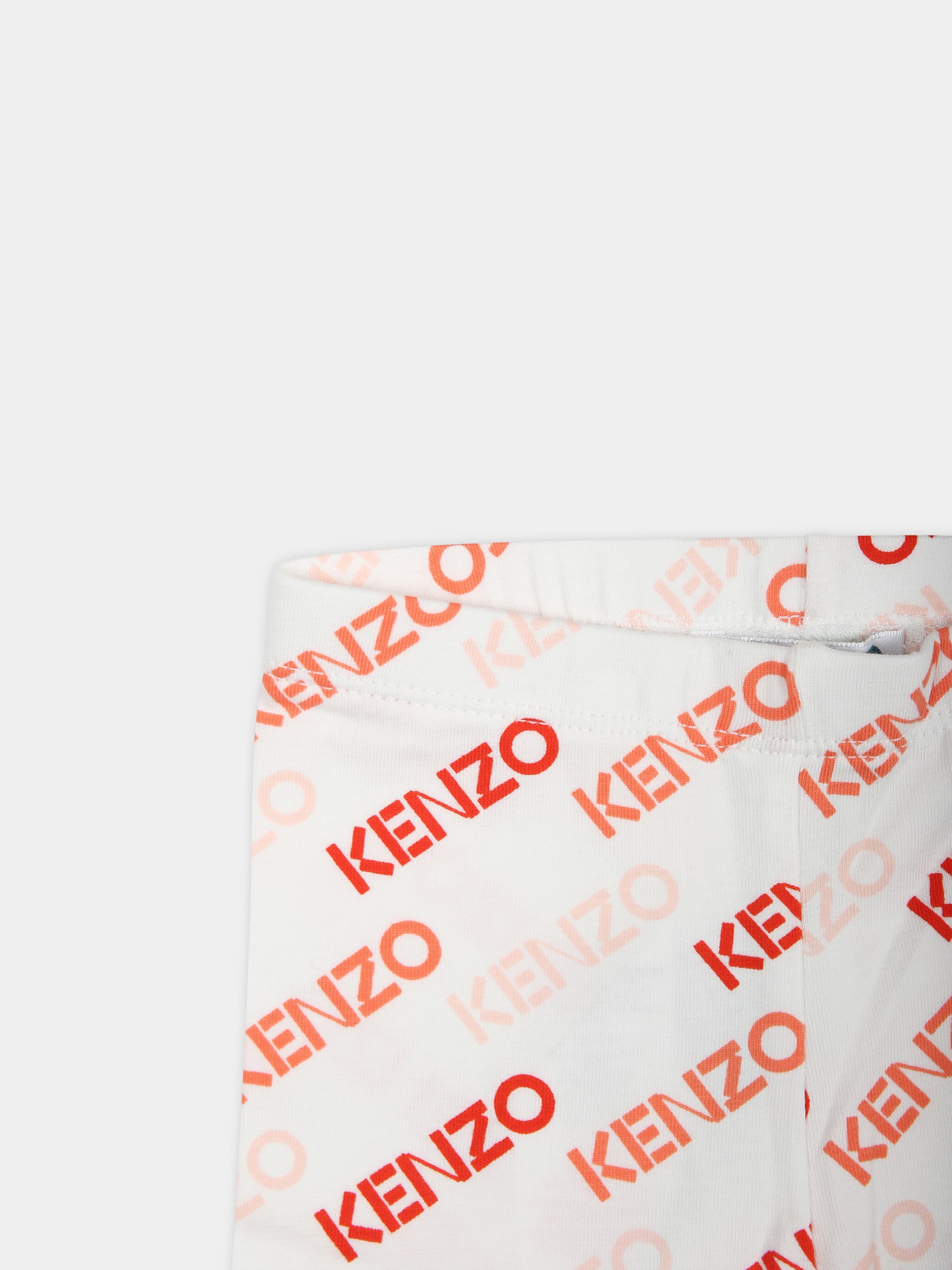 Leggins bianco per neonata con logo all-over,Kenzo Kids,K60106 12P