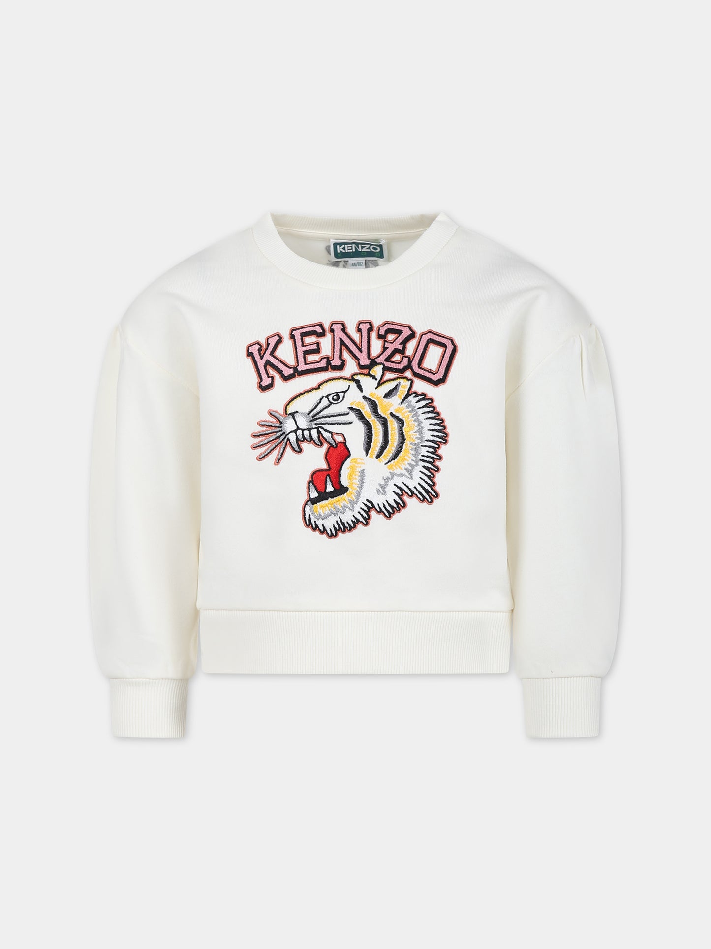 Felpa avorio per bambina con iconica tigre e logo,Kenzo Kids,K60239 12P