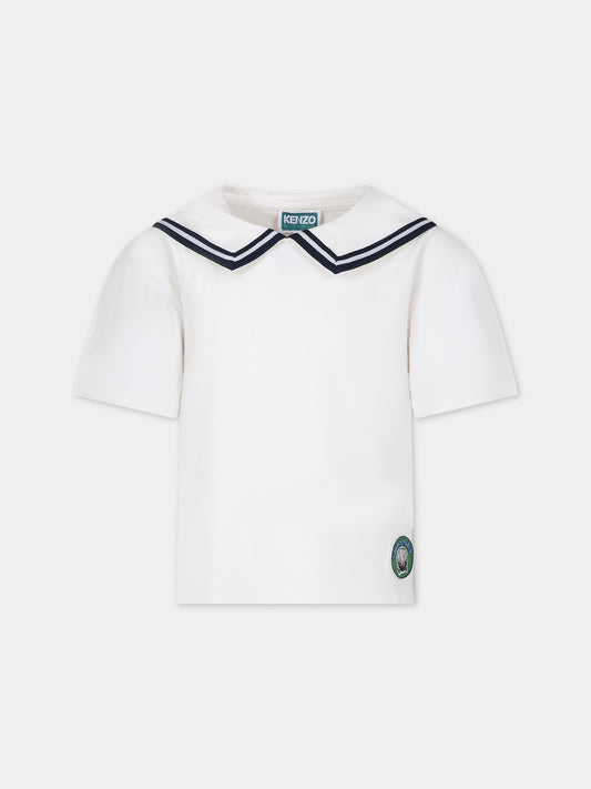 T-shirt avorio per bambino con patch logato,Kenzo Kids,K60267 121