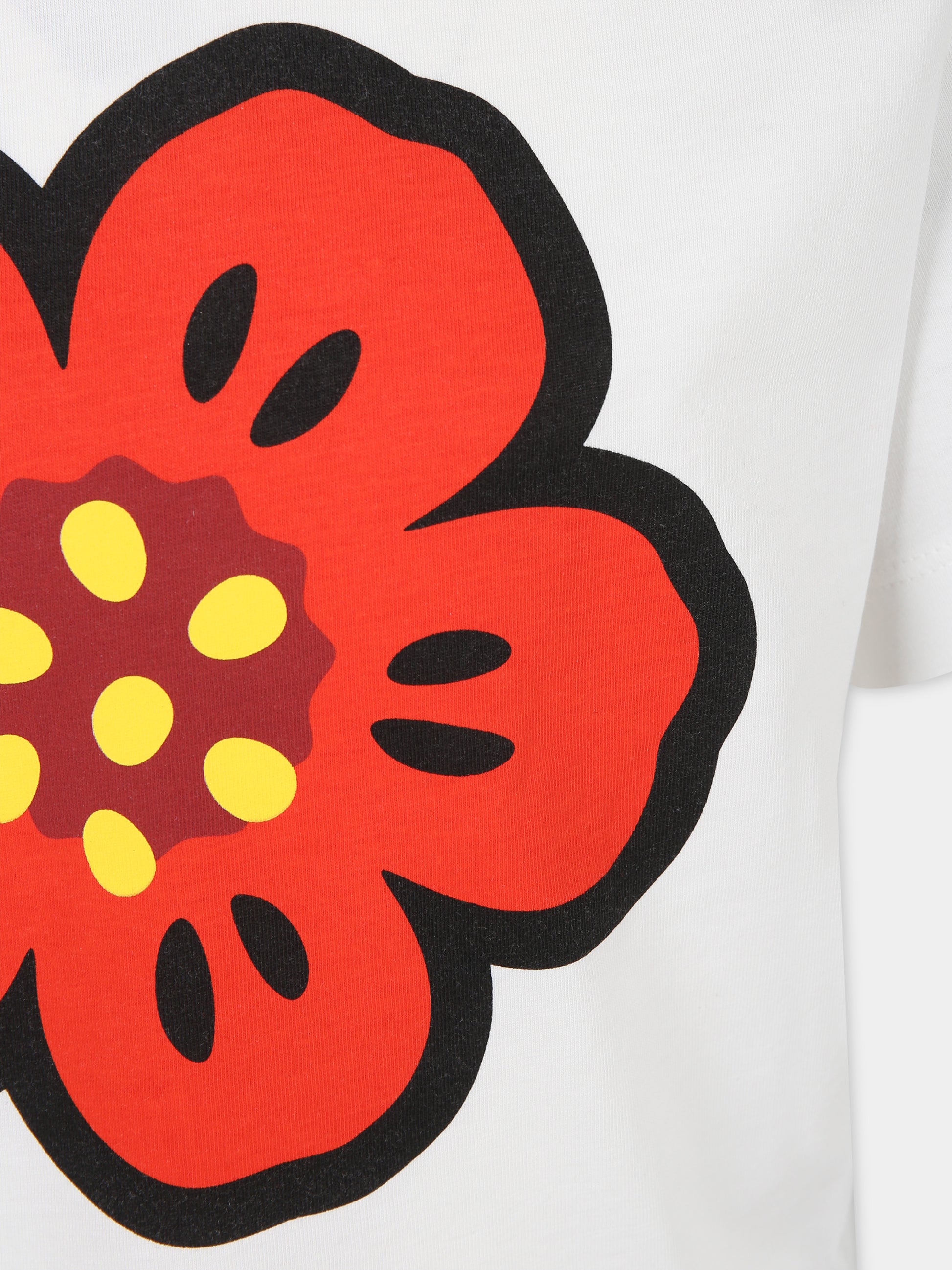 T-shirt bianca per bambina con fiore,Kenzo Kids,K60383 12P