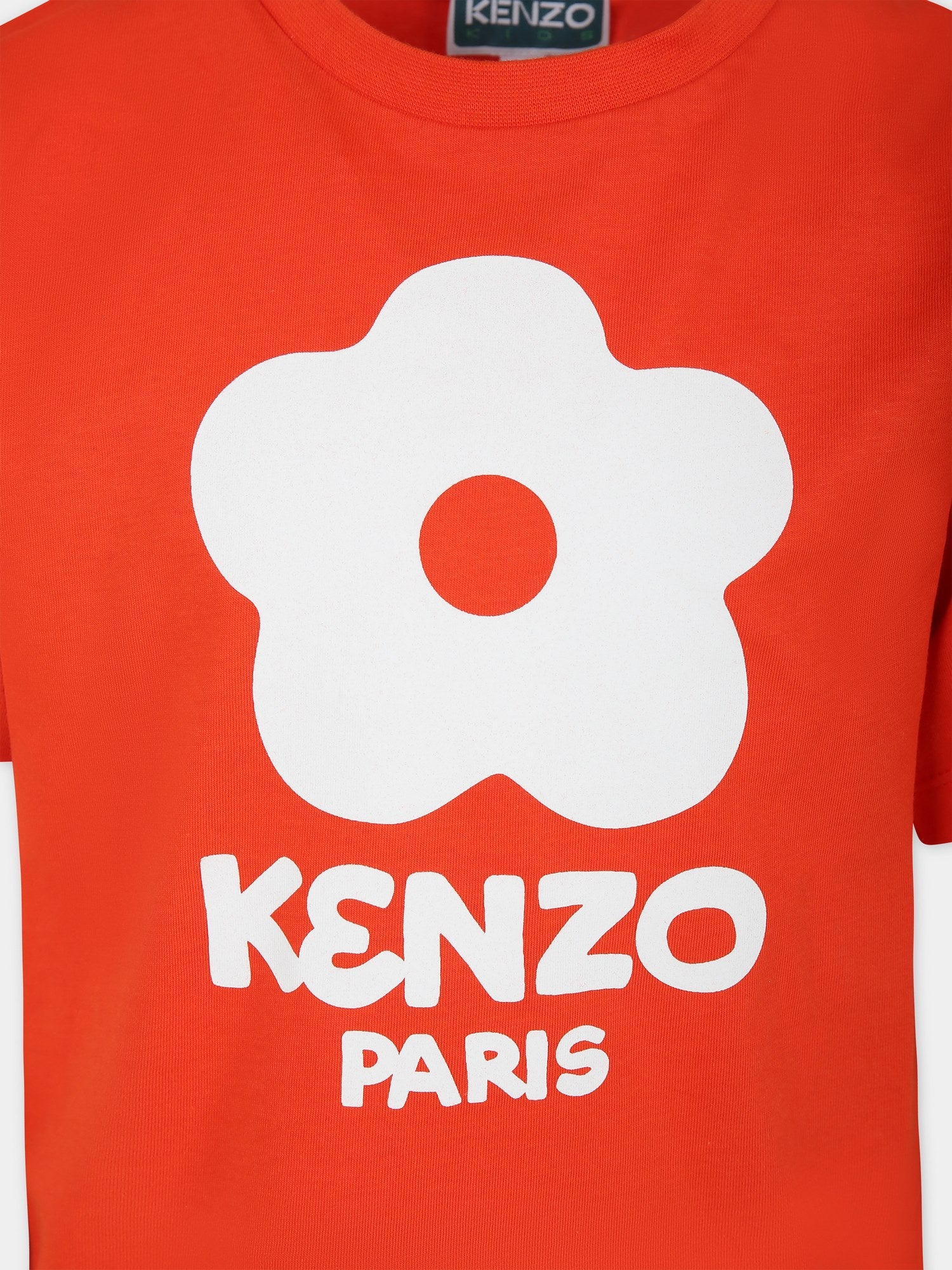 T-shirt rossa per bambina con fiore,Kenzo Kids,K60254 99A
