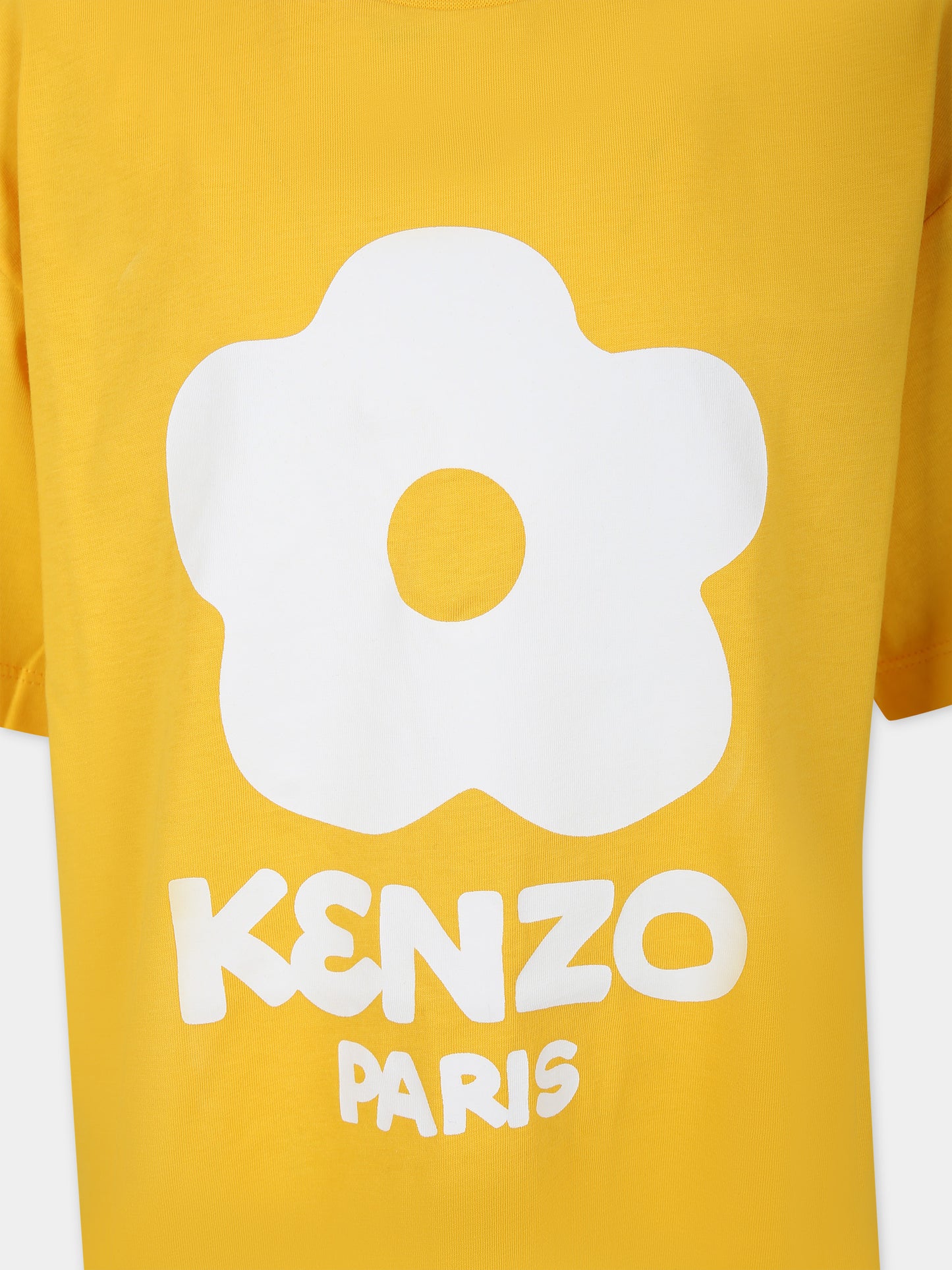 Vestito giallo per bambina con fiore e logo bianco,Kenzo Kids,K60210 536