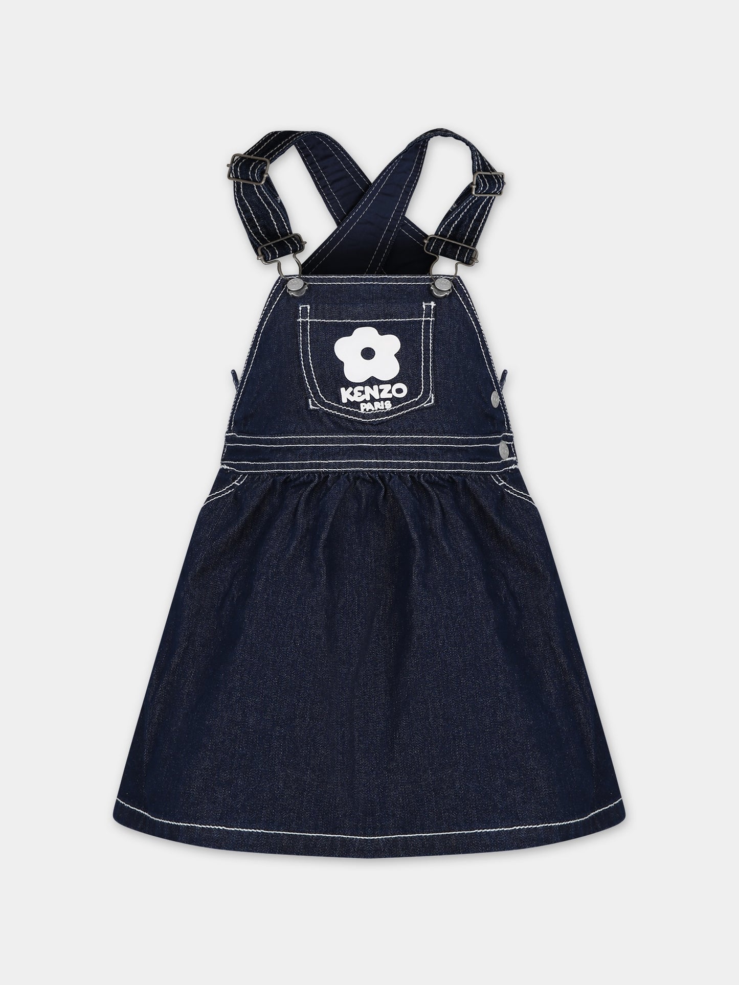 Salopette in denim per bambina con fiore,Kenzo Kids,K60226 Z35