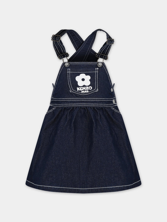 Salopette in denim per bambina con fiore,Kenzo Kids,K60226 Z35