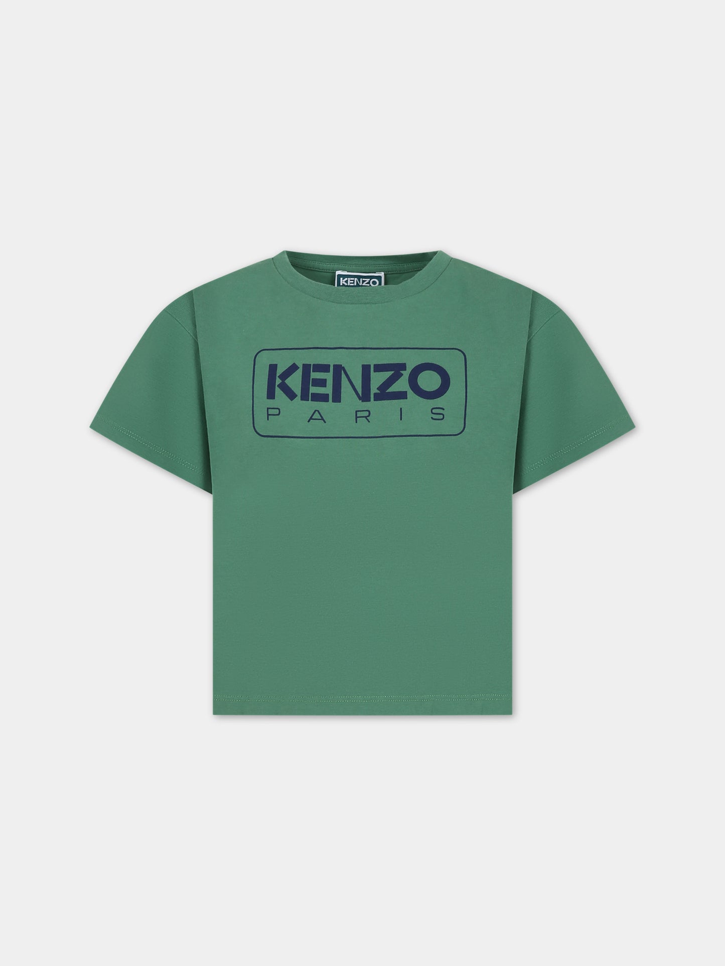 T-shirt verde per bambini con logo,Kenzo Kids,K60340 66F