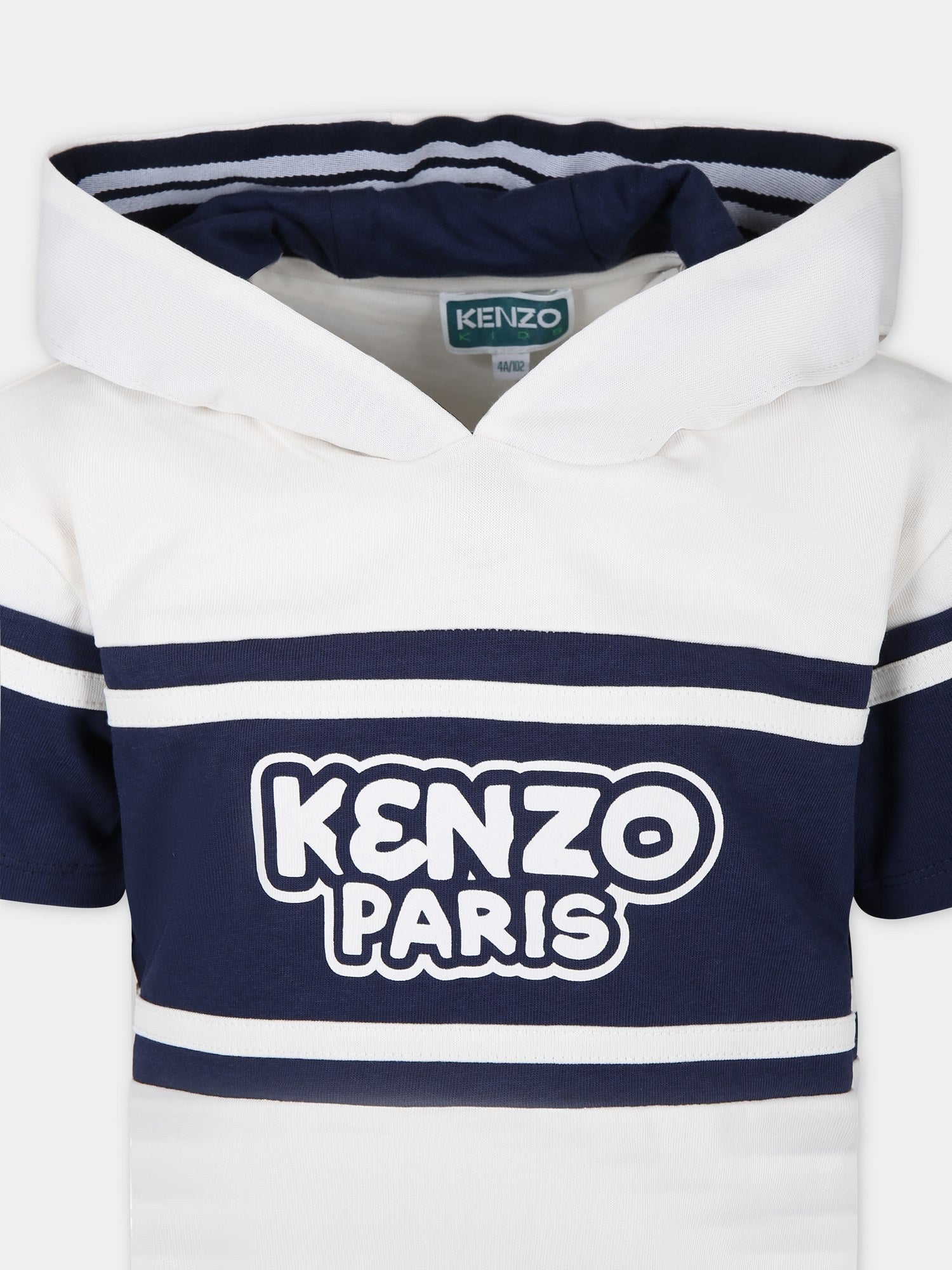 T-shirt bianca per bambino con cappuccio e logo,Kenzo Kids,K60346 121
