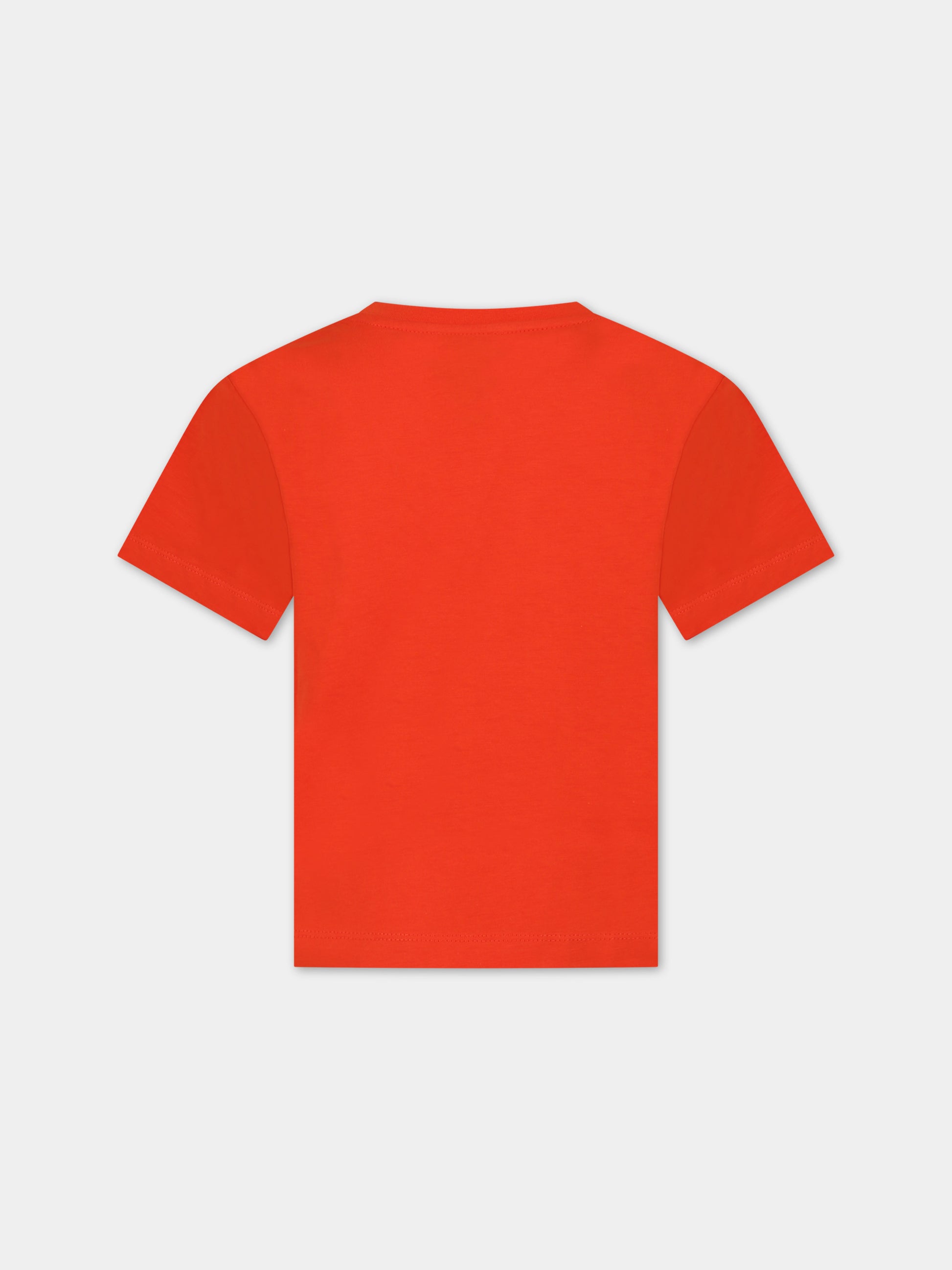 T-shirt arancione per bambino con elefante,Kenzo Kids,K60261 99A