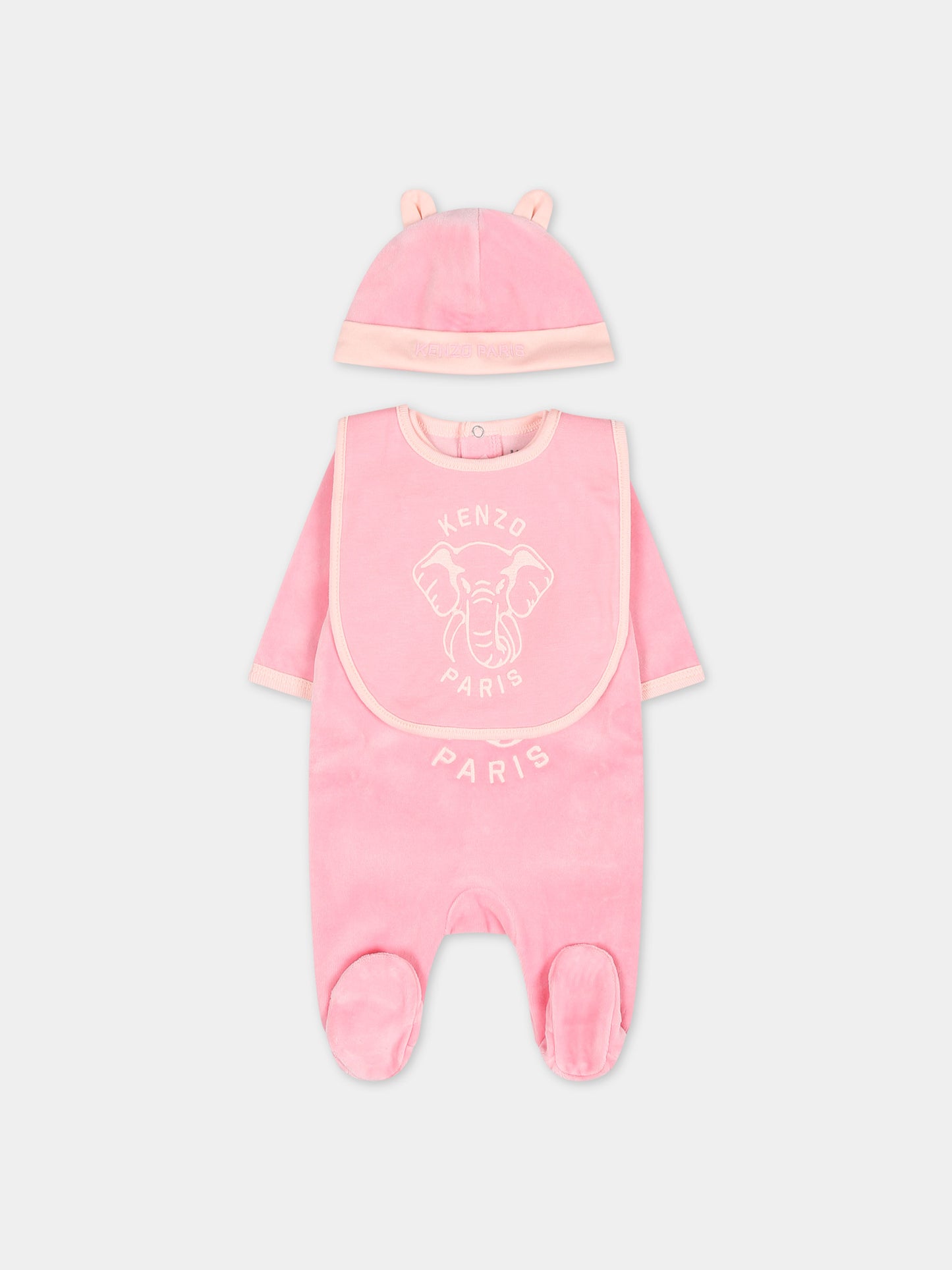 Set rosa per neonata con stampa e logo,Kenzo Kids,K60076 476