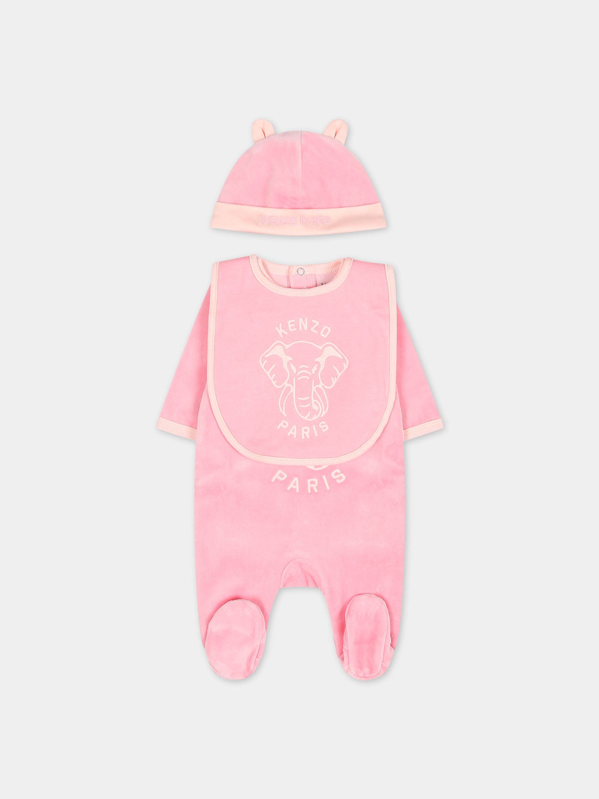 Set rosa per neonata con stampa e logo,Kenzo Kids,K60076 476