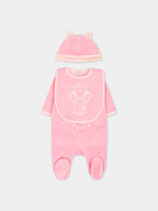 Set rosa per neonata con stampa e logo,Kenzo Kids,K60076 476