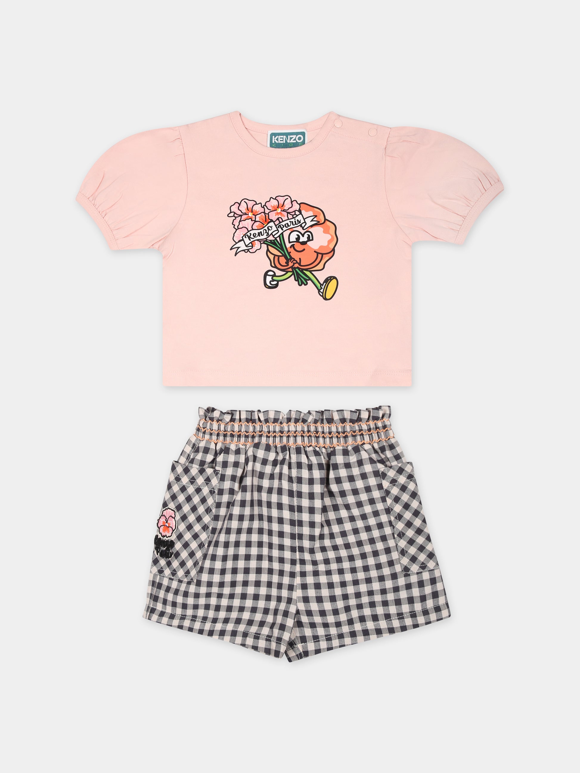 Completo rosa per neonata con papavero e ricamo,Kenzo Kids,K60103 N20