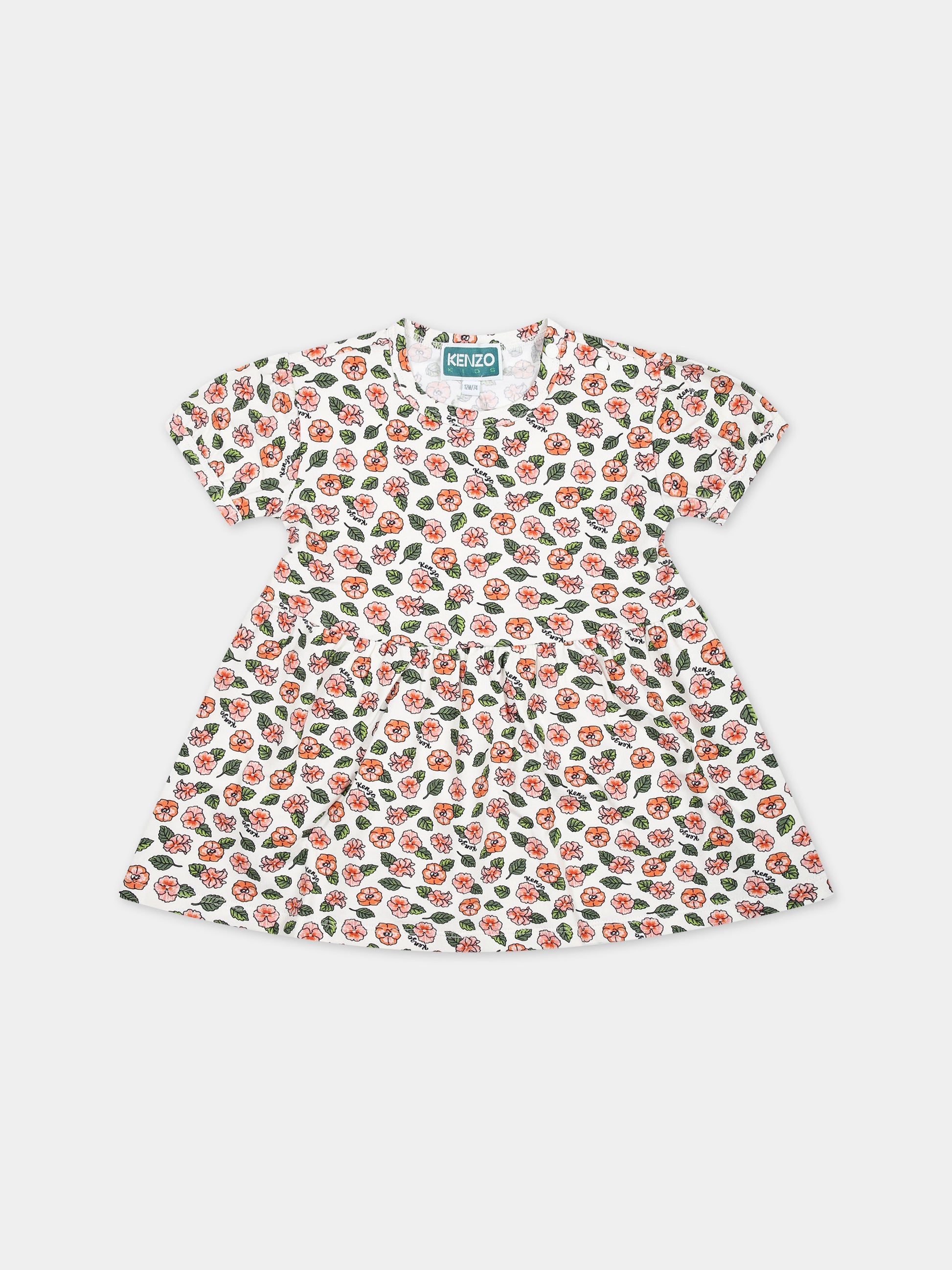 Vestito bianco per neonata con stampa floreale,Kenzo Kids,K60112 12P