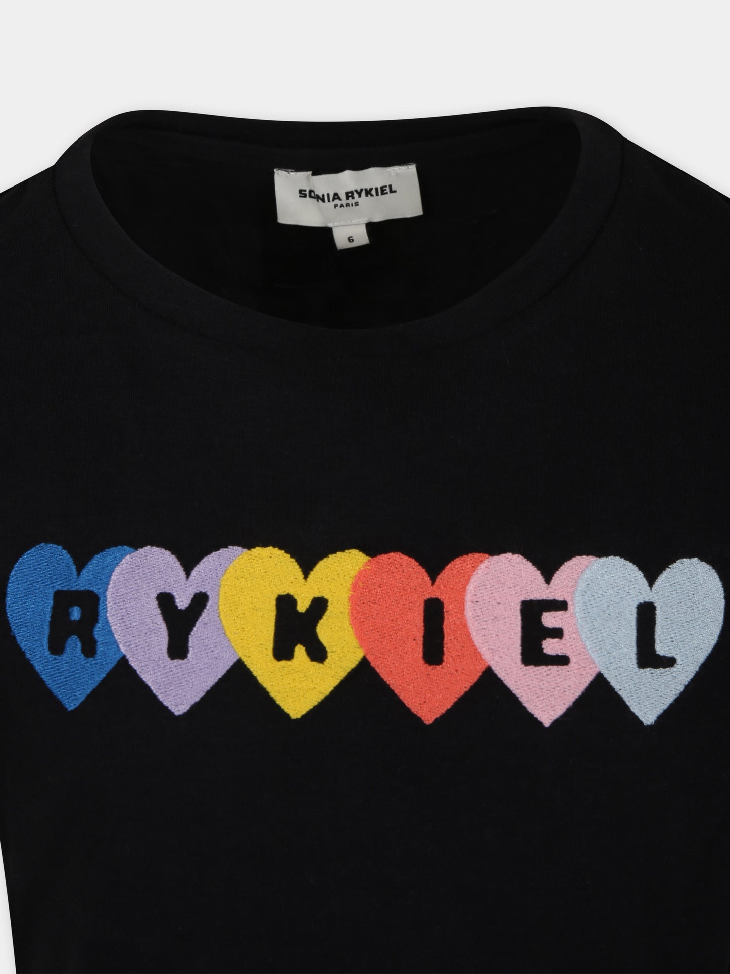 Vestito nero per bambina con cinta multicolor e logo,Sonia Rykiel Paris,A00147 09B