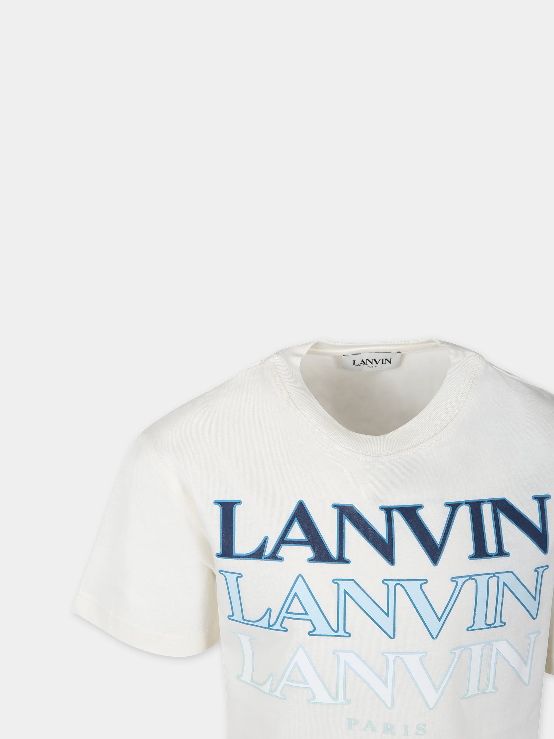 T-shirt avorio per bambino con logo,Lanvin Petite,N30069 519