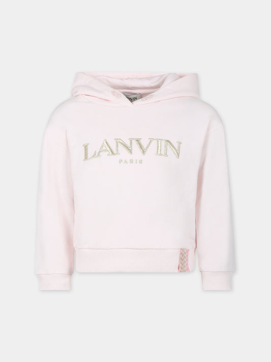 Felpa rosa con cappuccio per bambina con logo,Lanvin Petite,N30021 45N