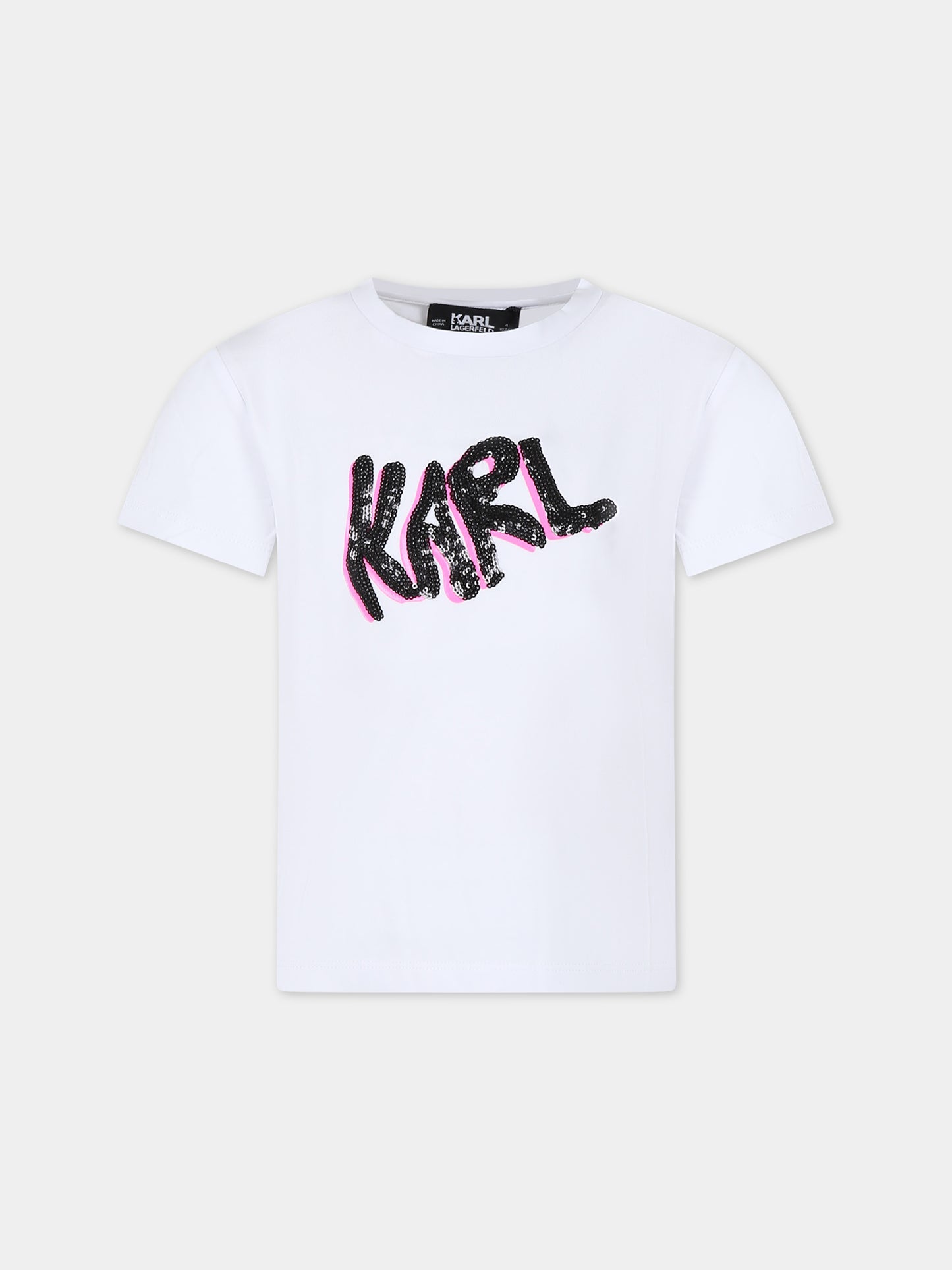 T-shirt bianca per bambina con scritta Karl,Karl Lagerfeld Kids,Z30114 10P