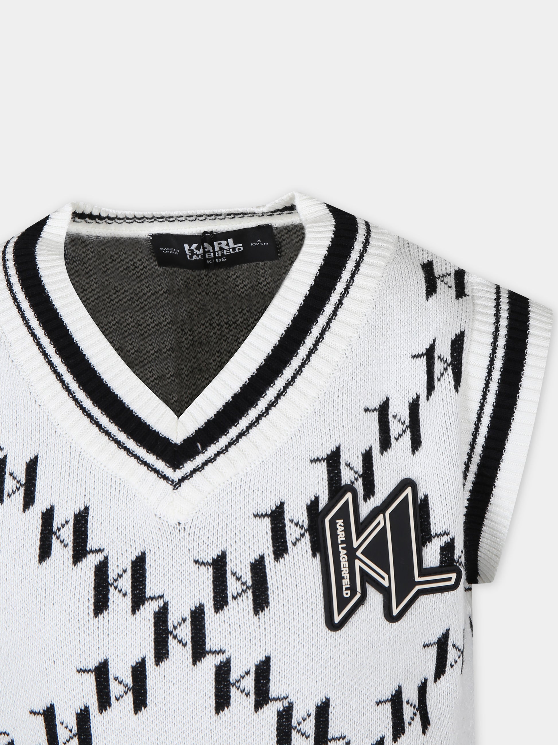 Gilet bianco con stampa grafica K/IKonik all-over,Karl Lagerfeld Kids,Z30057 N70