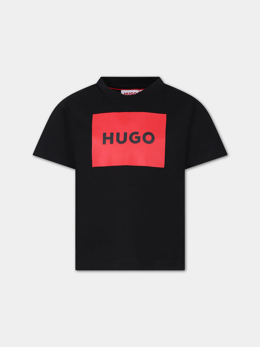 T-shirt nera per bambino con logo,Hugo,G00006 09B