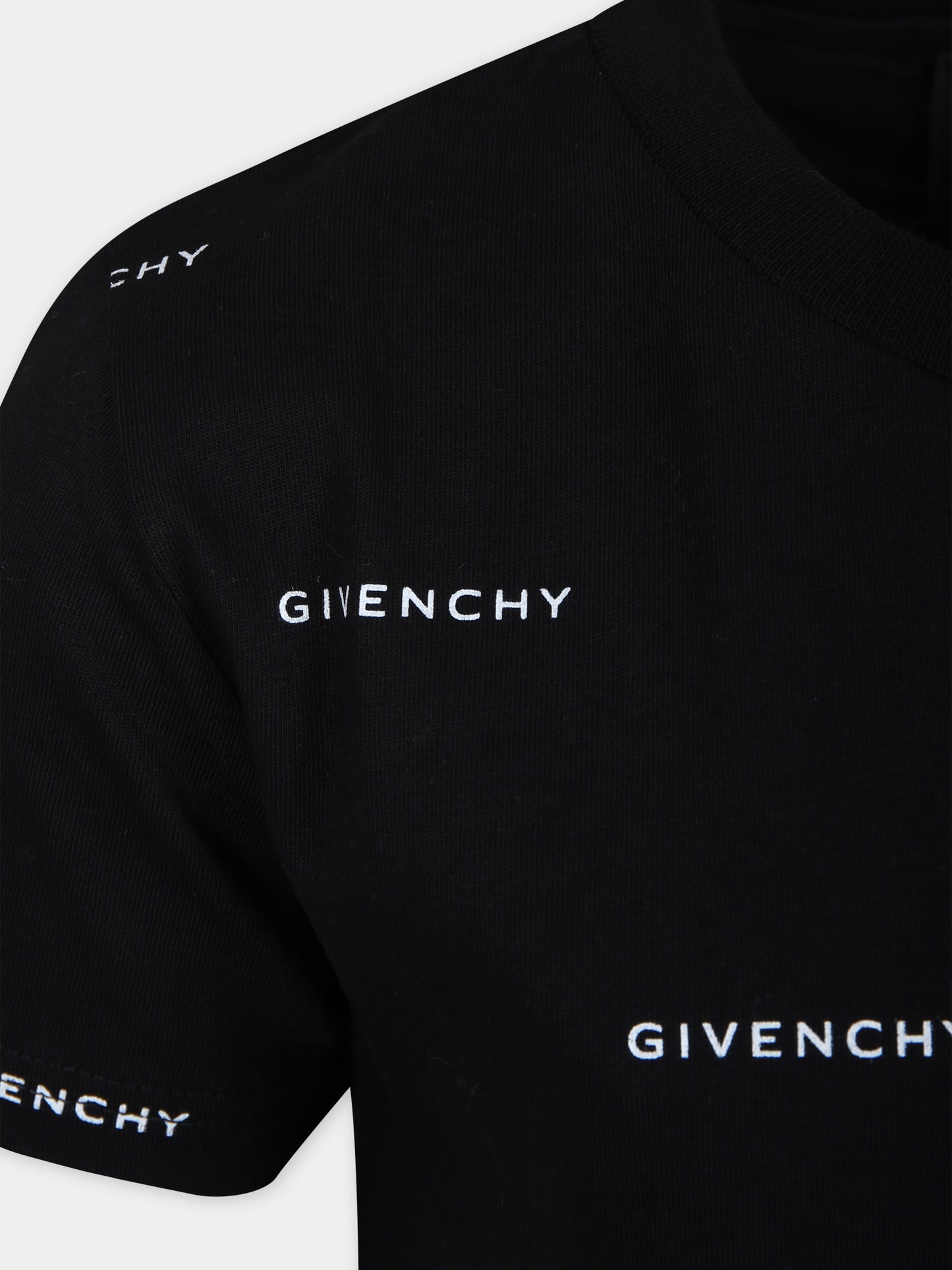 T-shirt nera per bambino con logo all-over,Givenchy Kids,H30168 M41