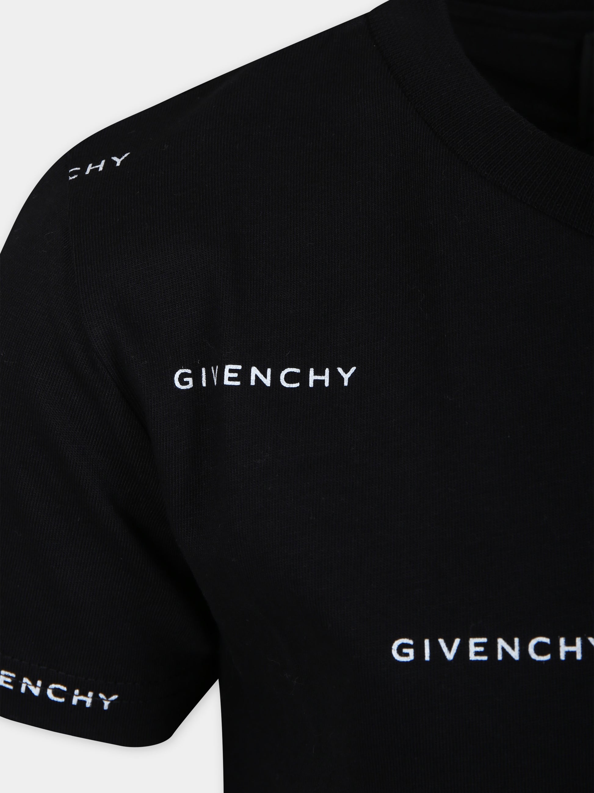 T-shirt nera per bambino con logo all-over,Givenchy Kids,H30168 M41