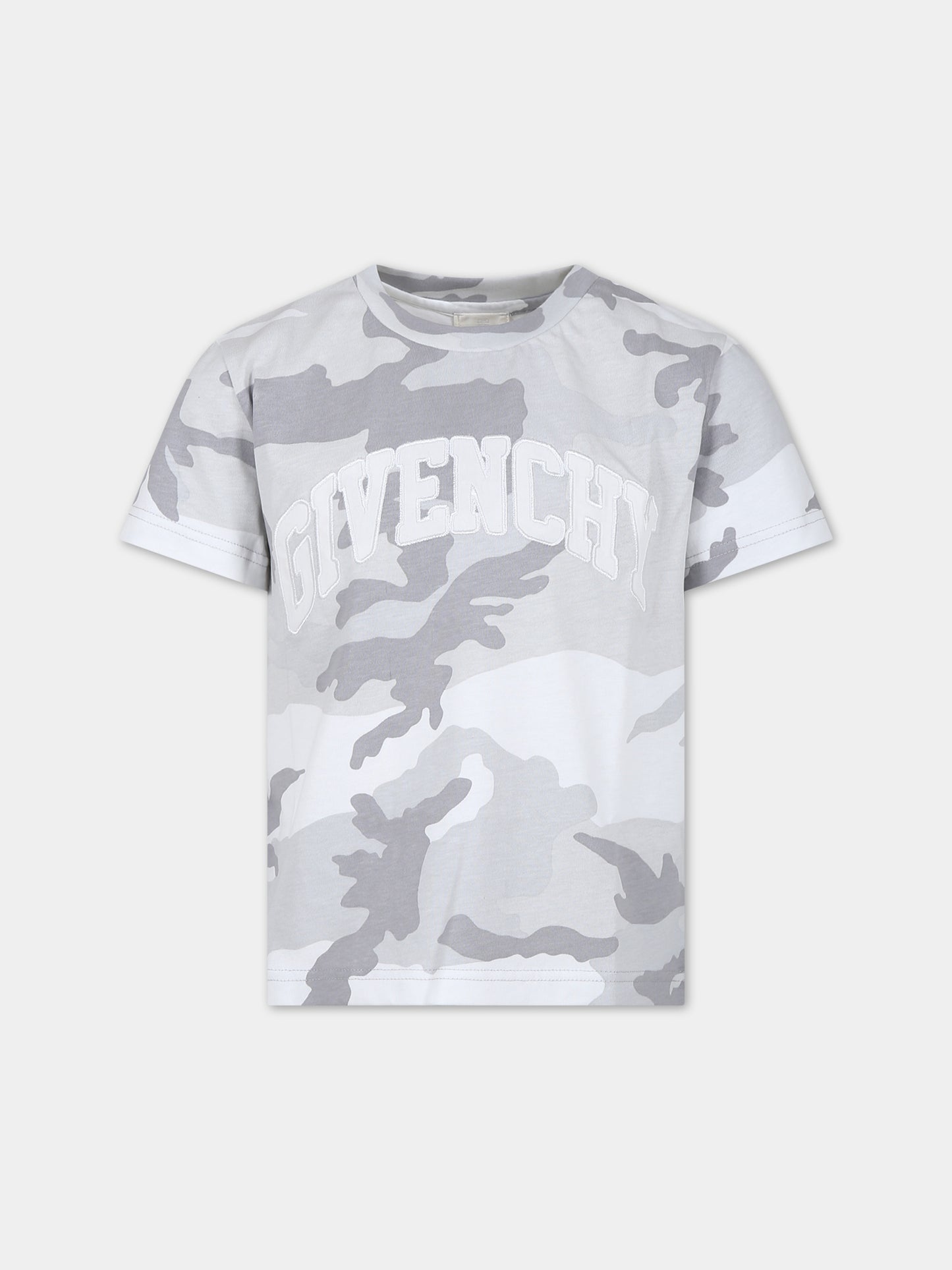 T-shirt grigia per bambino con stampa mimetica,Givenchy Kids,H30179 M01