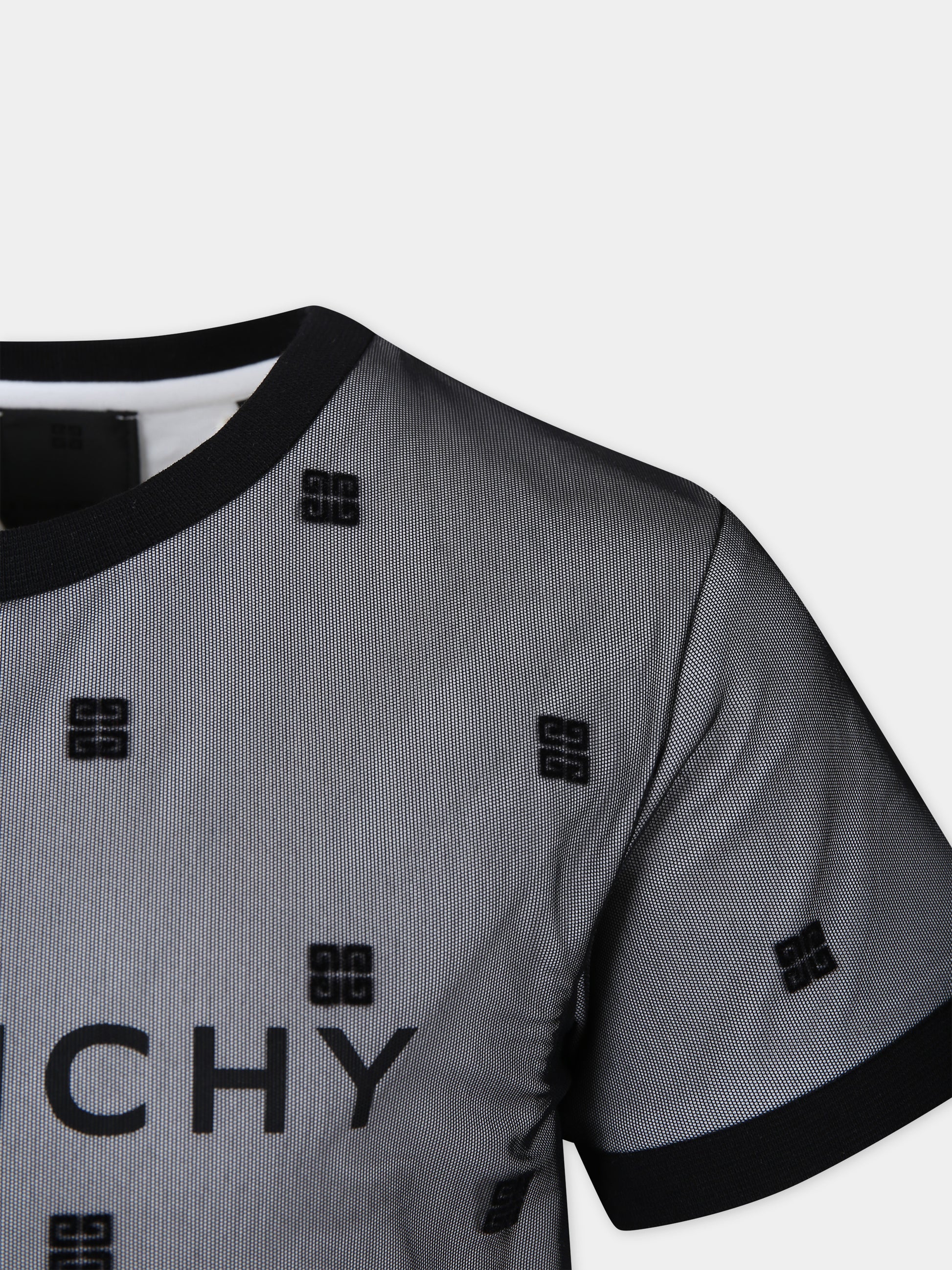 T-shirt nera per bambina con motivo 4G all-over,Givenchy Kids,H30085 09B