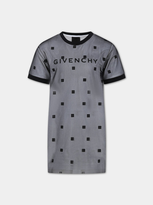 Vestito nero per bambina con logo all-over,Givenchy Kids,H30048 09B