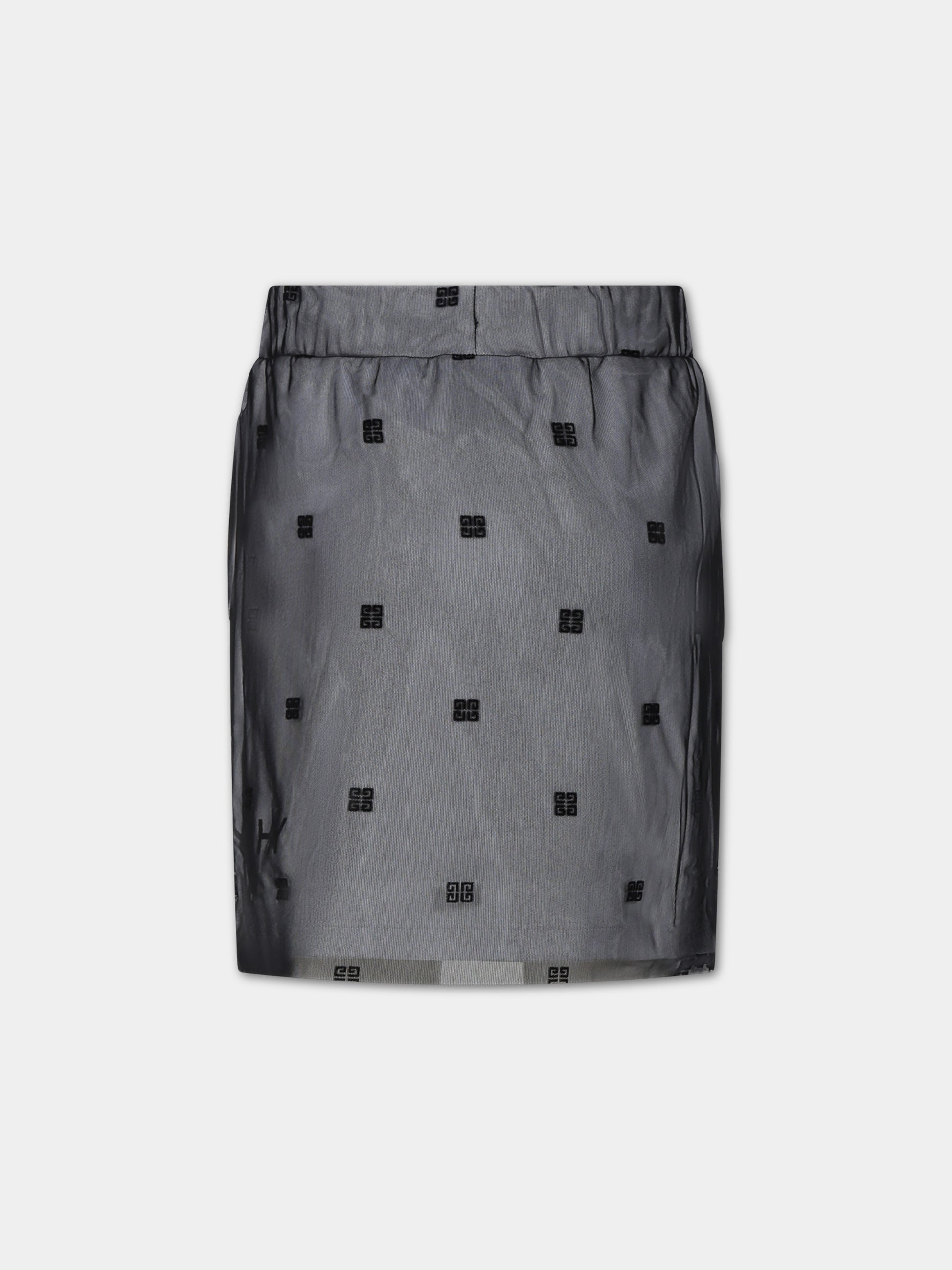 Gonna nera per bambina con motivo 4G all over,Givenchy Kids,H30029 09B