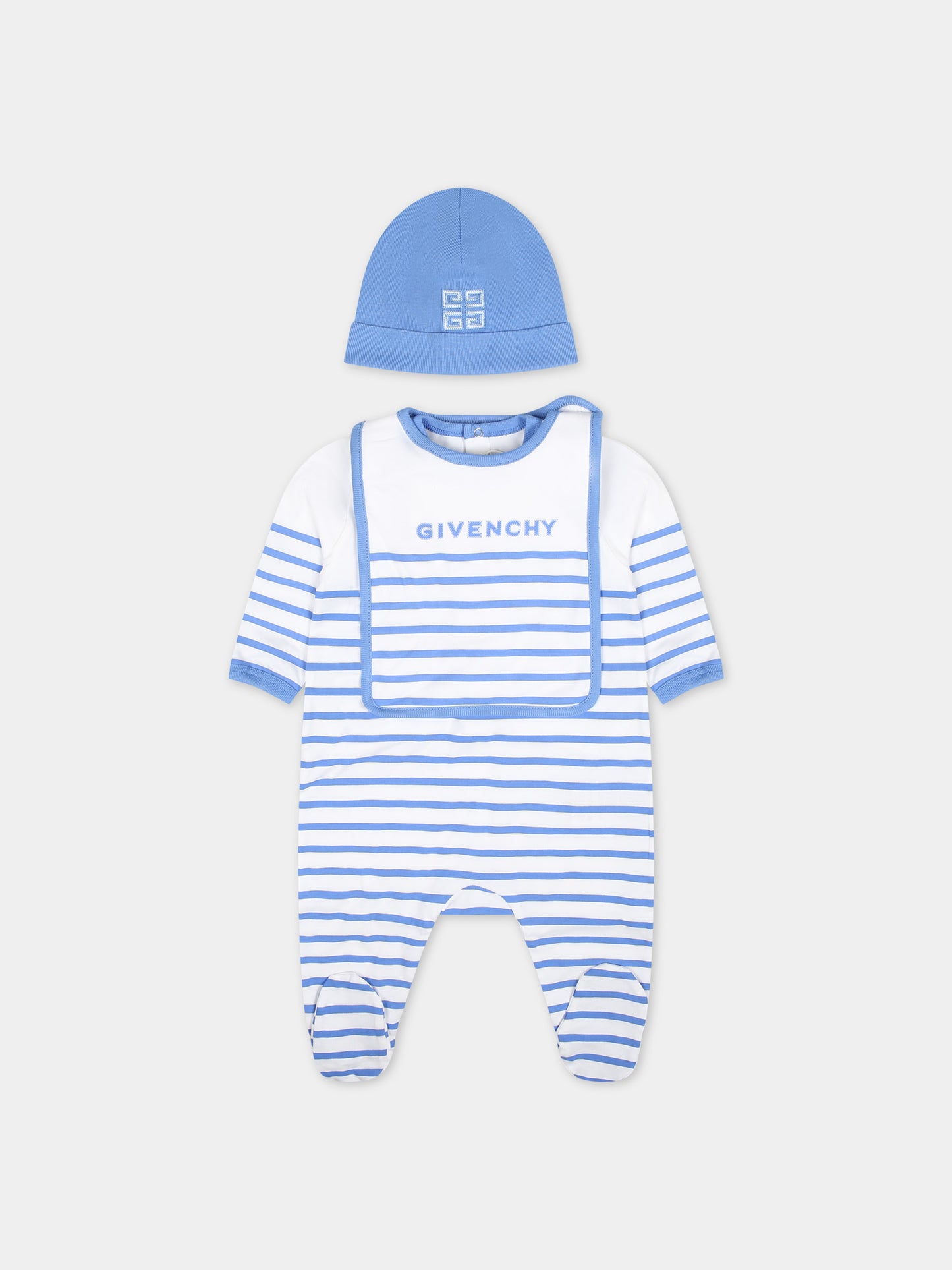 Set celeste per neonato con righe  logo,Givenchy Kids,H30291 824