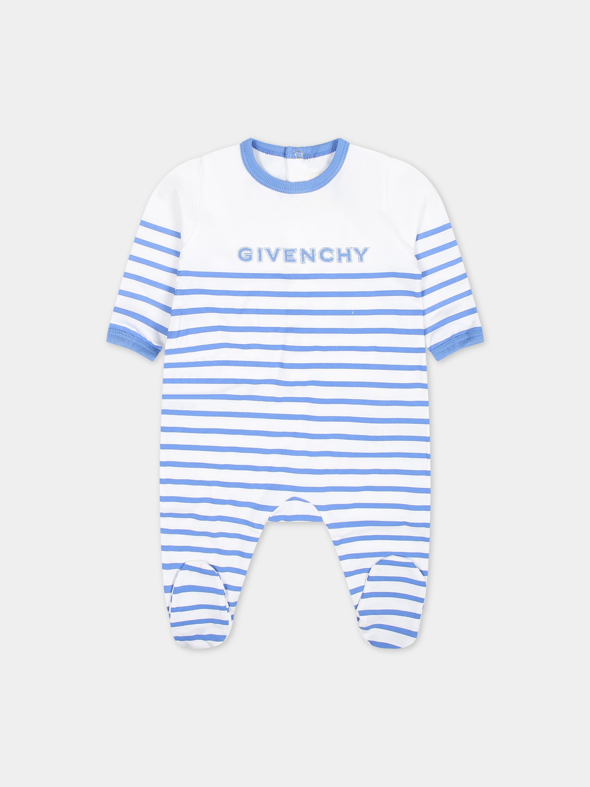 Set celeste per neonato con righe  logo,Givenchy Kids,H30291 824