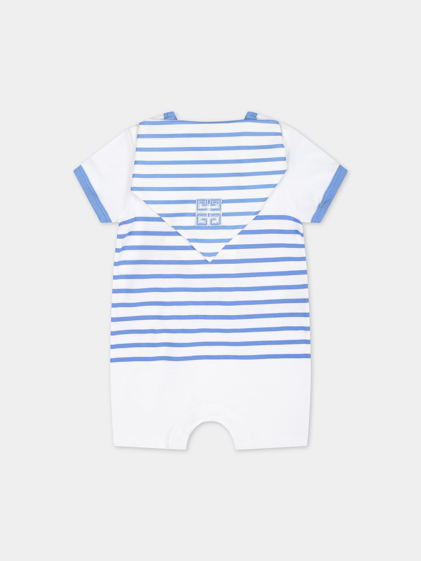 Pagliaccetto celeste per neonato con righe e logo,Givenchy Kids,H30235 824