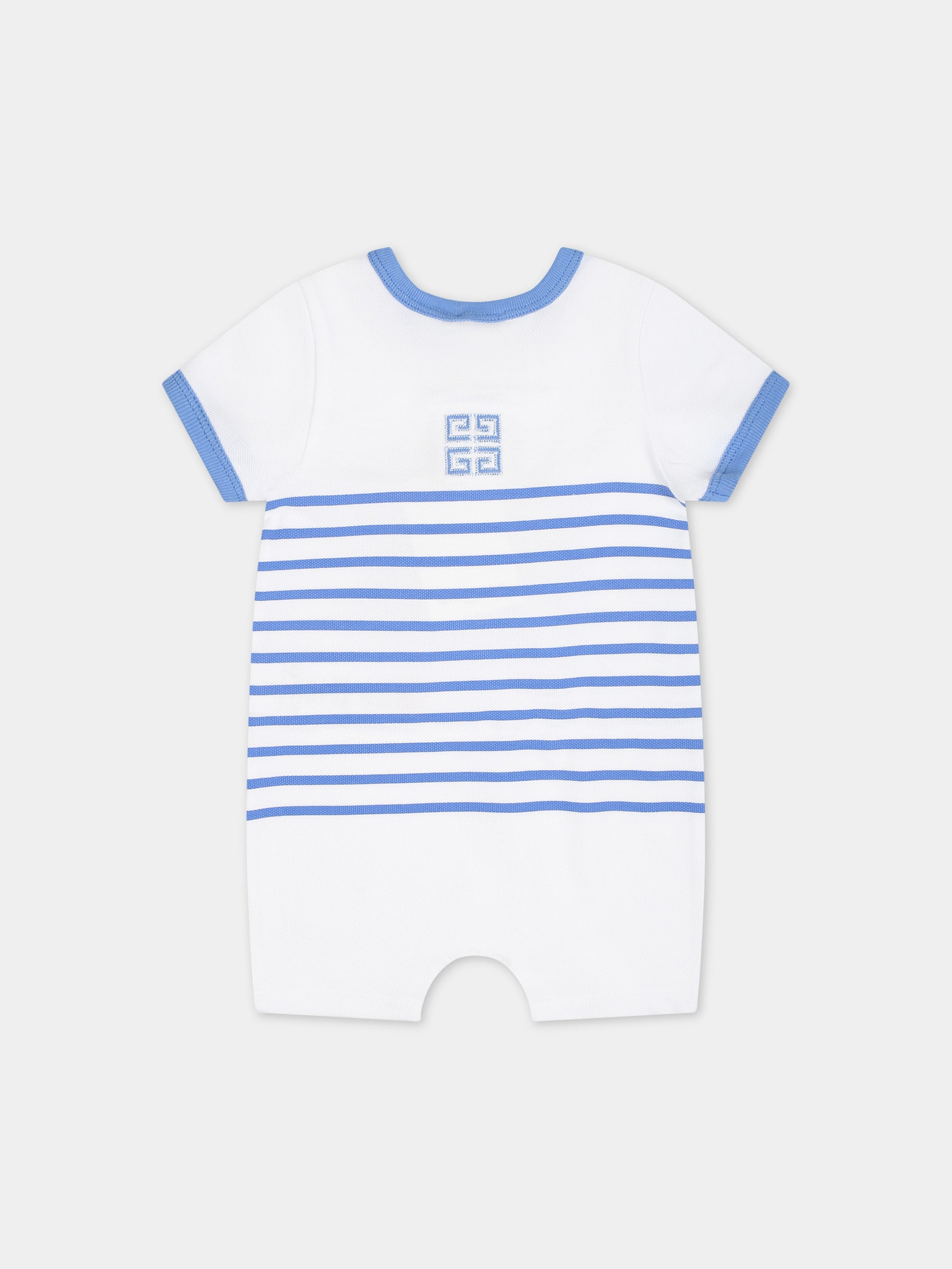 Pagliaccetto celeste per neonato con righe e logo,Givenchy Kids,H30235 824