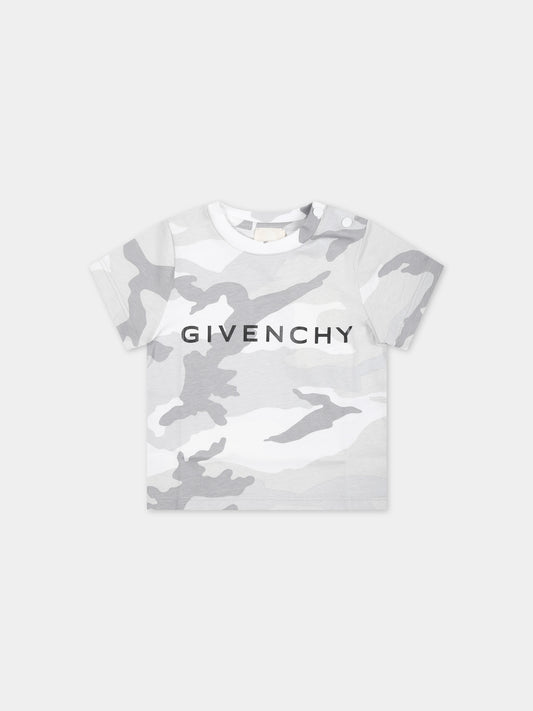 T-shirt grigia per neonato con stampa mimetica,Givenchy Kids,H30217 M01
