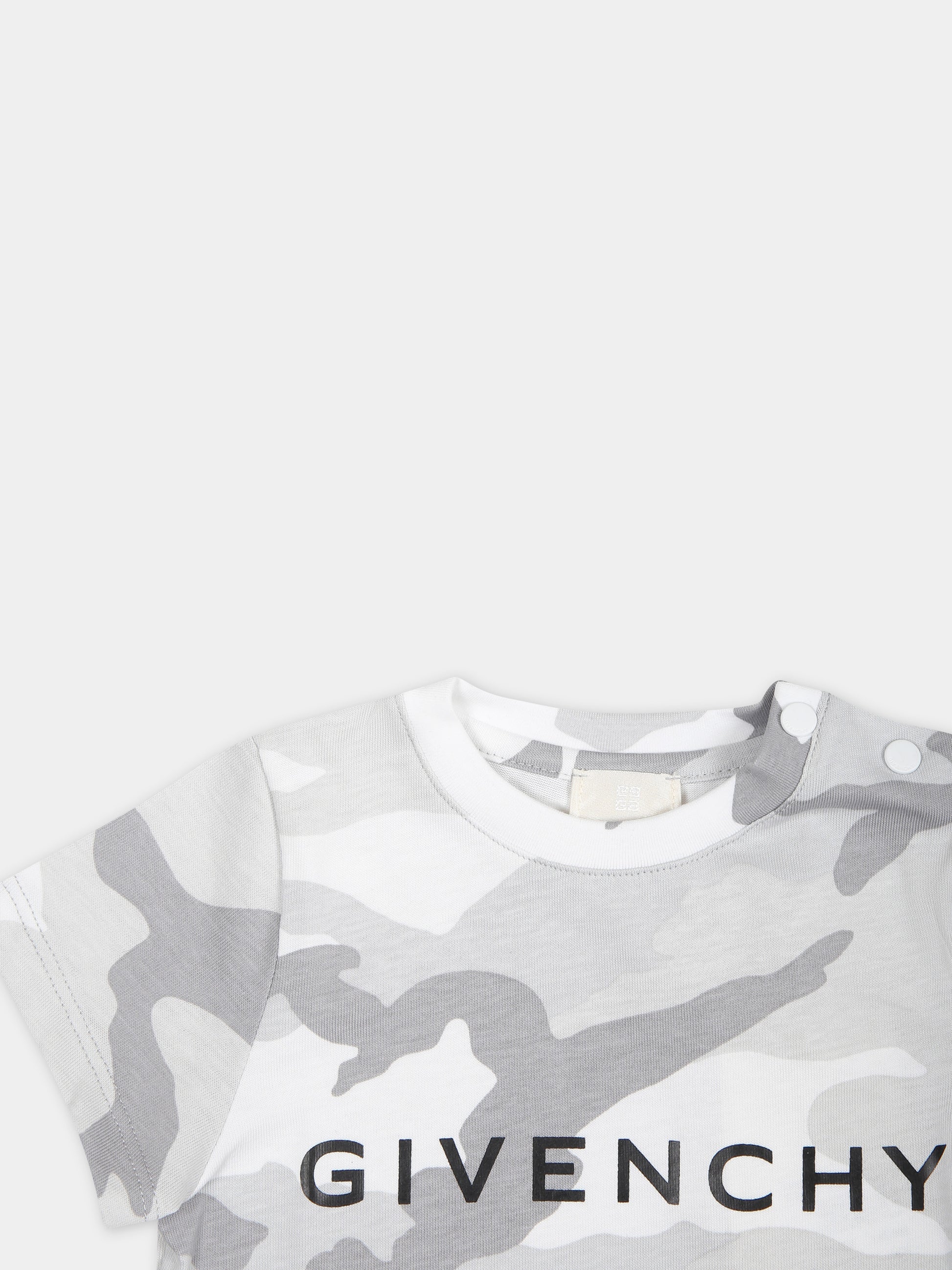 T-shirt grigia per neonato con stampa mimetica,Givenchy Kids,H30217 M01