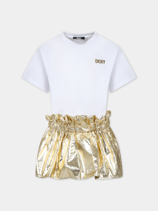 Vestito casual bianco per bambina con logo,Dkny,D60109 10P