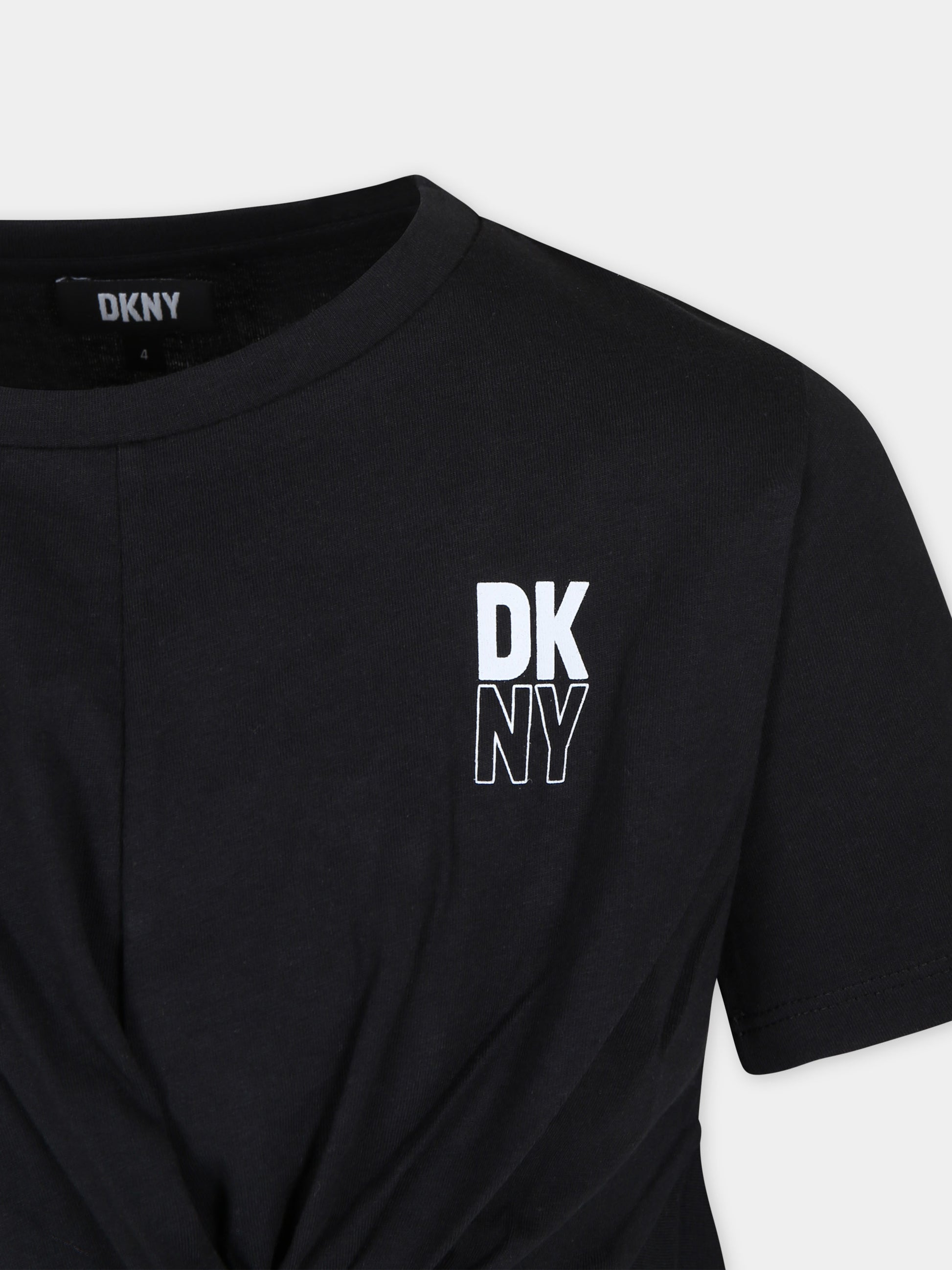 T-shirt nera per bambina con logo,Dkny,D60087 09B