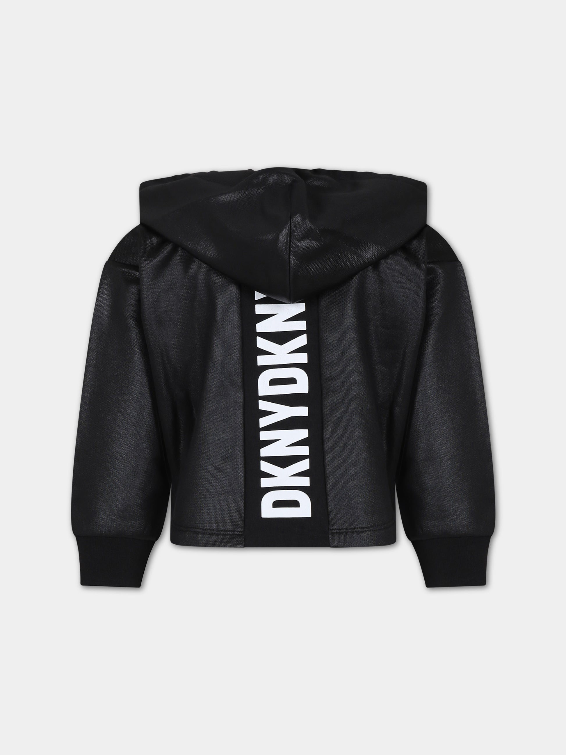 Felpa nera per bambina con logo,Dkny,D60079 09B