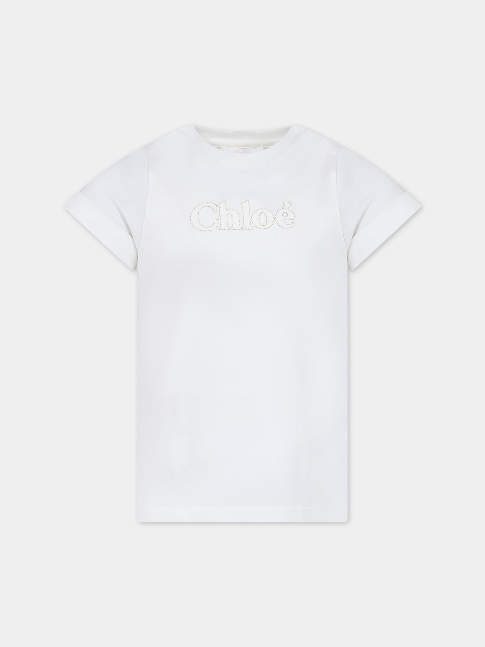 T-shirt bianca per bambina con logo,Chloé Kids,C20110 117