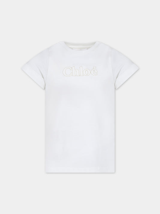 T-shirt bianca per bambina con logo,Chloé Kids,C20110 117