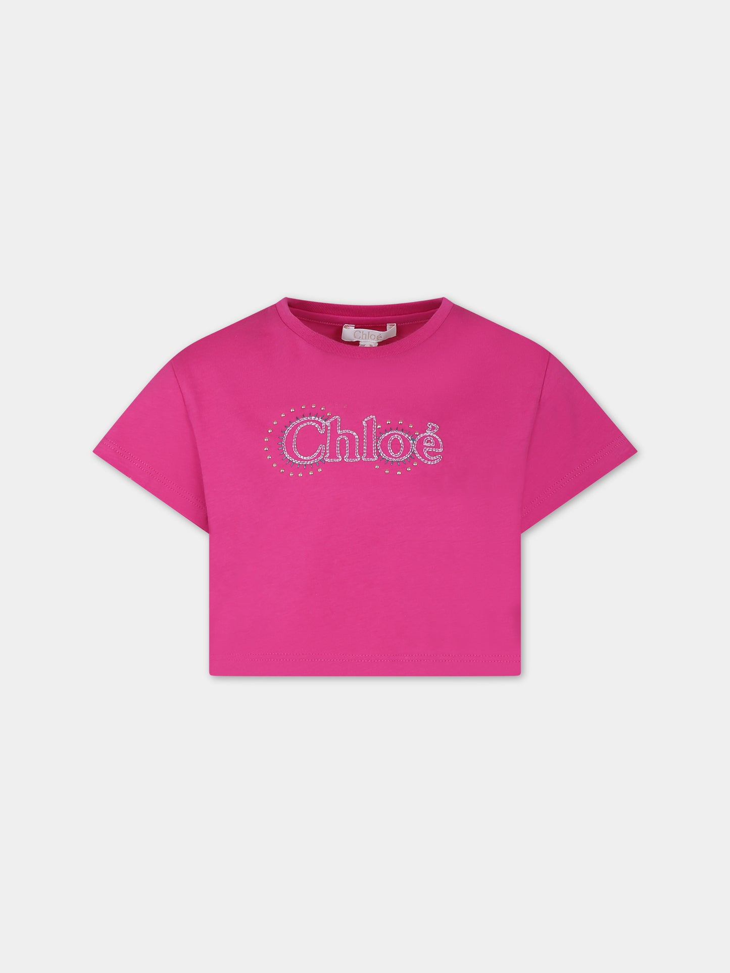 T-shirt fucsia per bambina con logo,Chloé Kids,C20114 49L