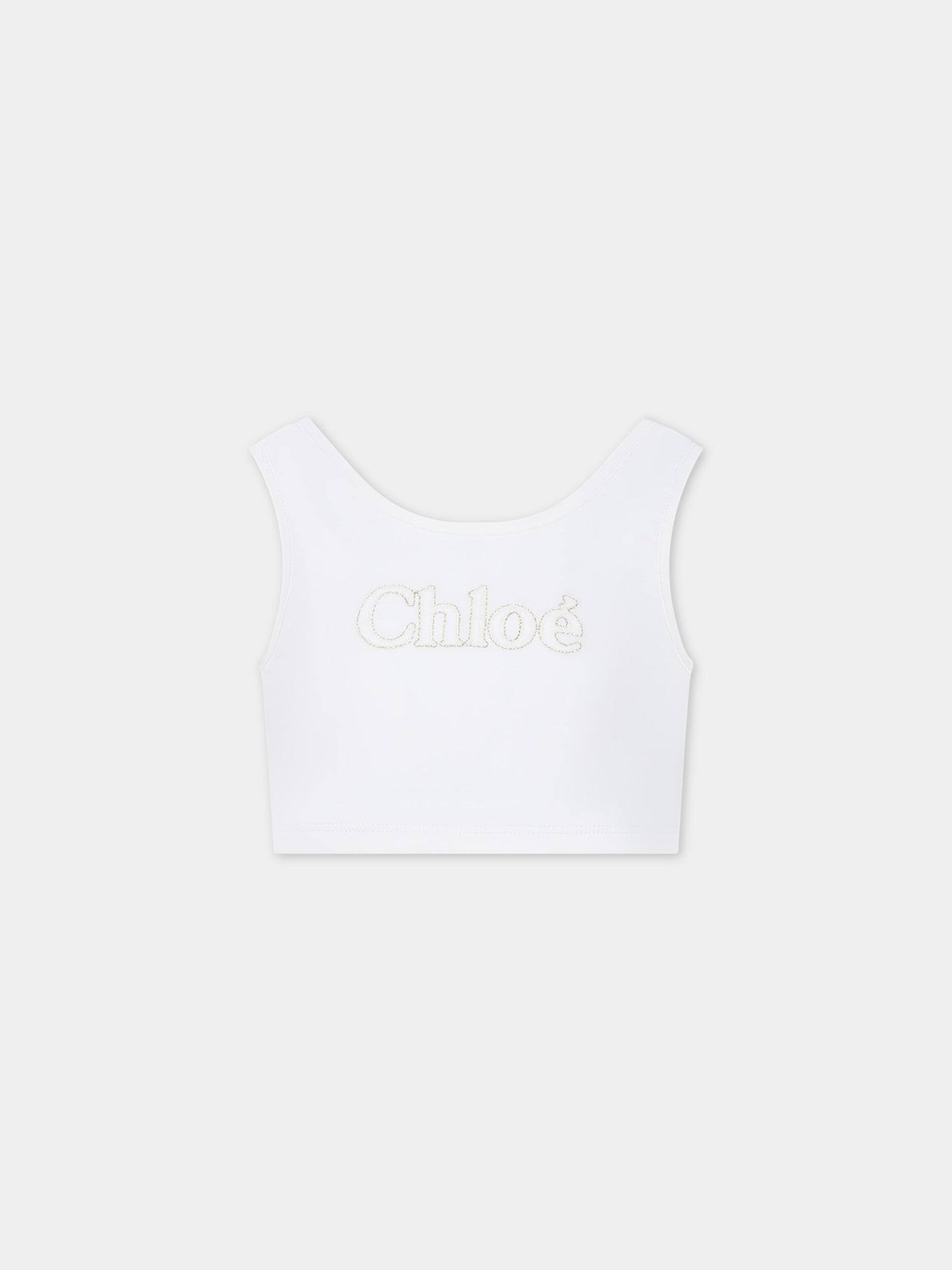 Top bianco per bambina con logo ricamato,Chloé Kids,C20180 117