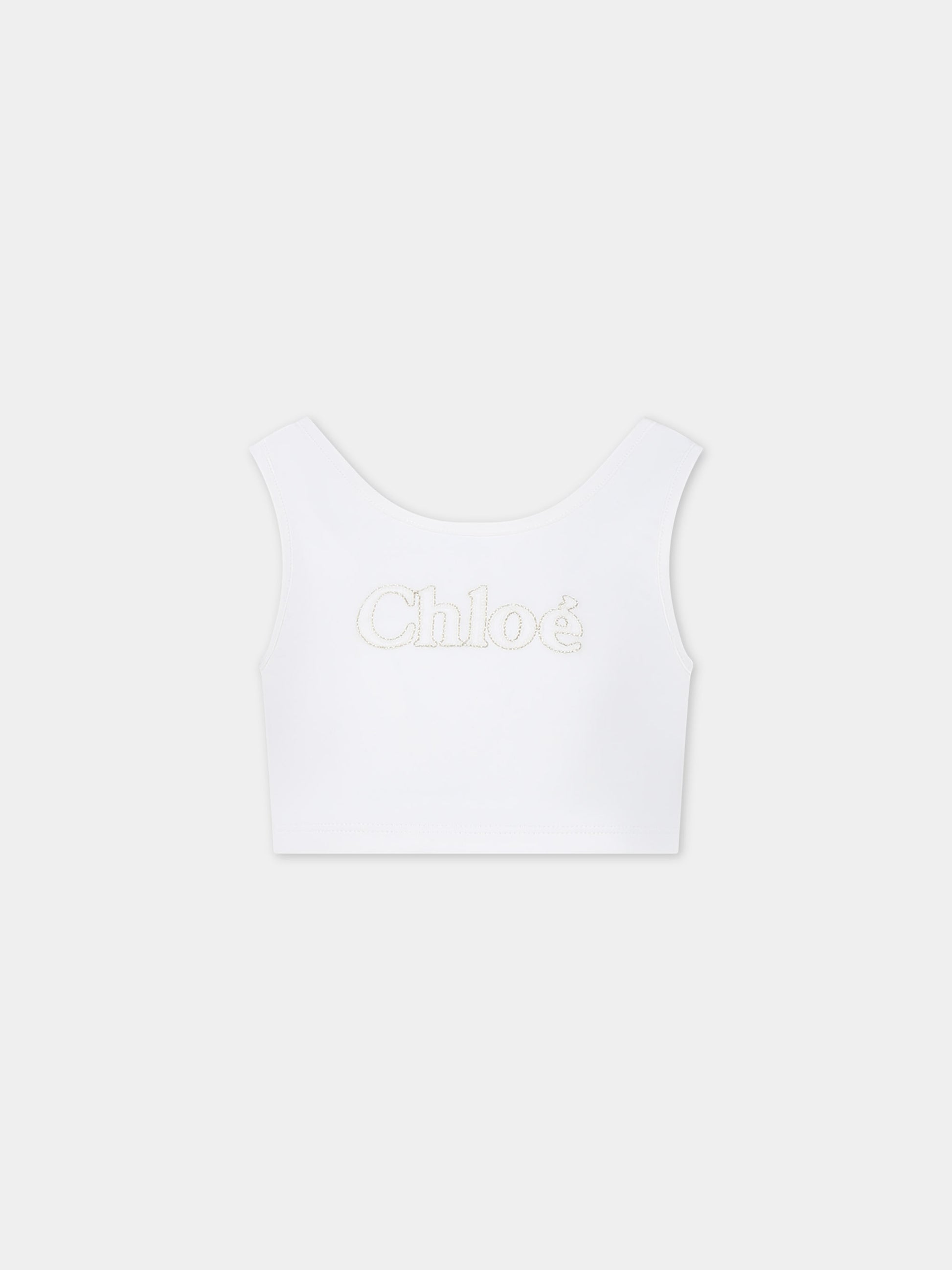 Top bianco per bambina con logo ricamato,Chloé Kids,C20180 117